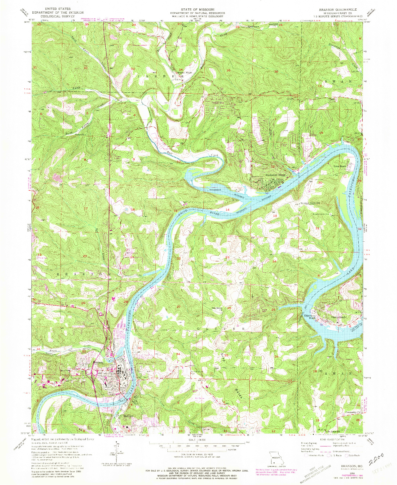 USGS 1:24000-SCALE QUADRANGLE FOR BRANSON, MO 1956