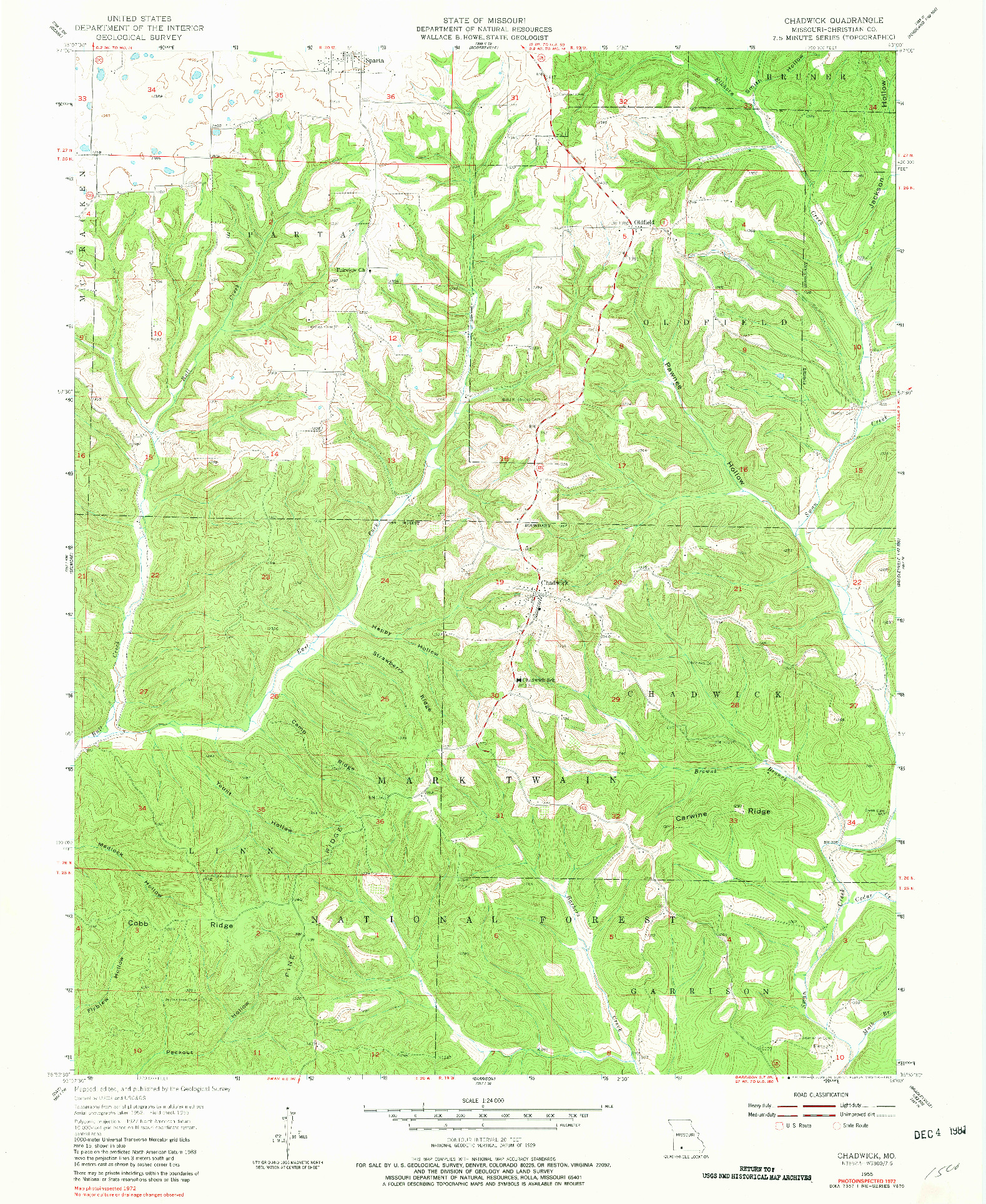 USGS 1:24000-SCALE QUADRANGLE FOR CHADWICK, MO 1955