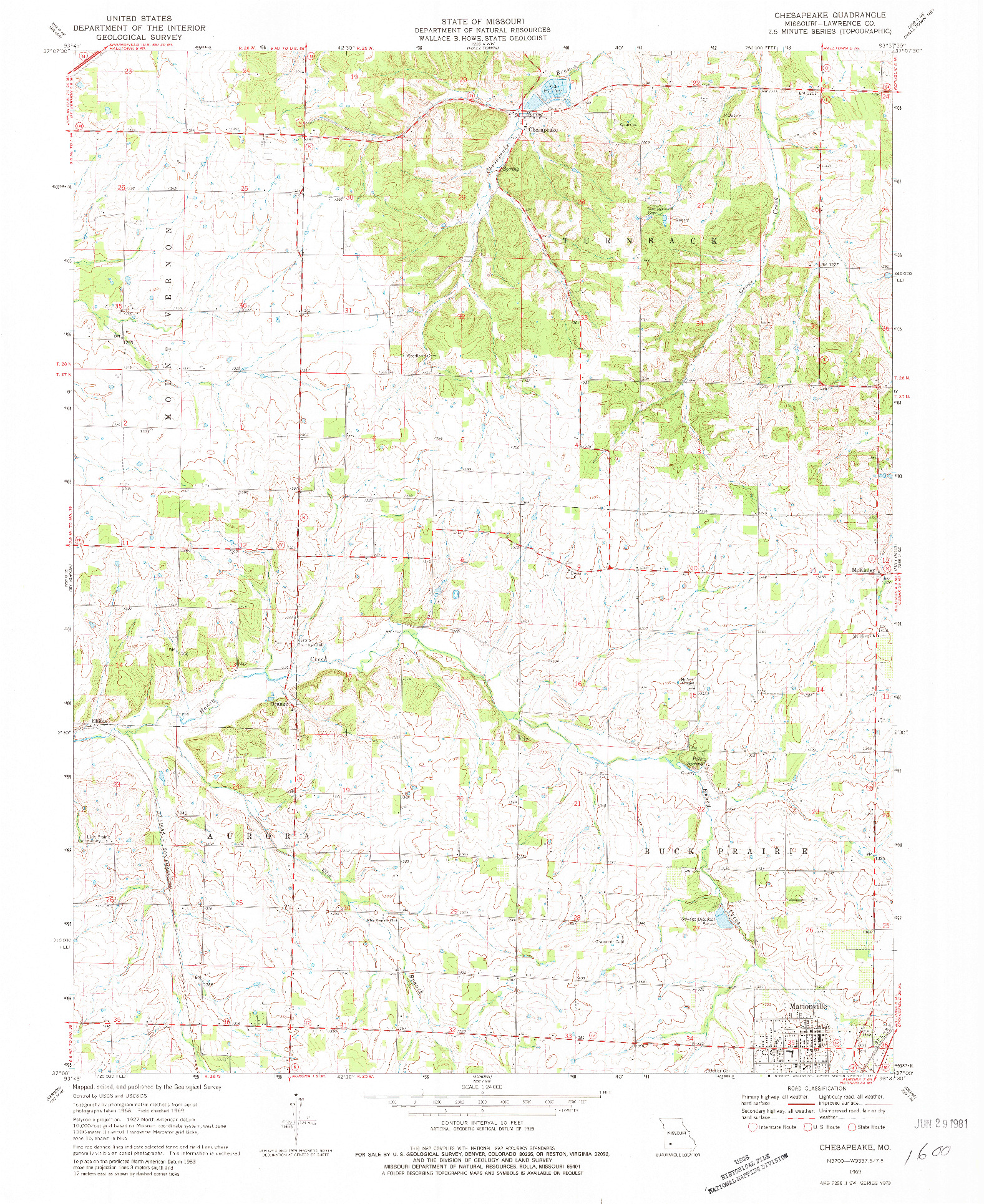 USGS 1:24000-SCALE QUADRANGLE FOR CHESAPEAKE, MO 1969