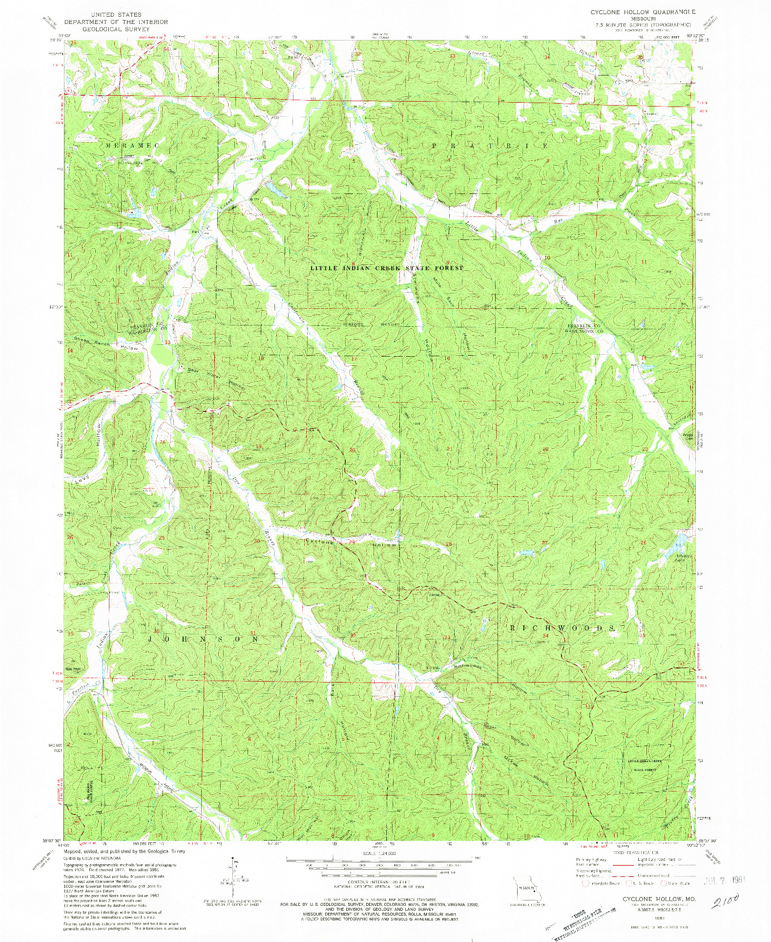 USGS 1:24000-SCALE QUADRANGLE FOR CYCLONE HOLLOW, MO 1981