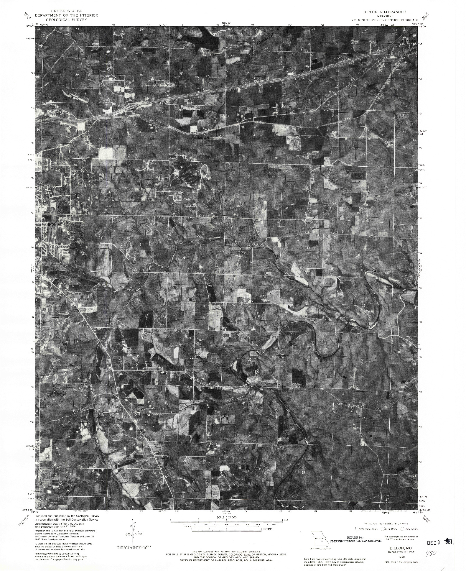 USGS 1:24000-SCALE QUADRANGLE FOR DILLON, MO 1980