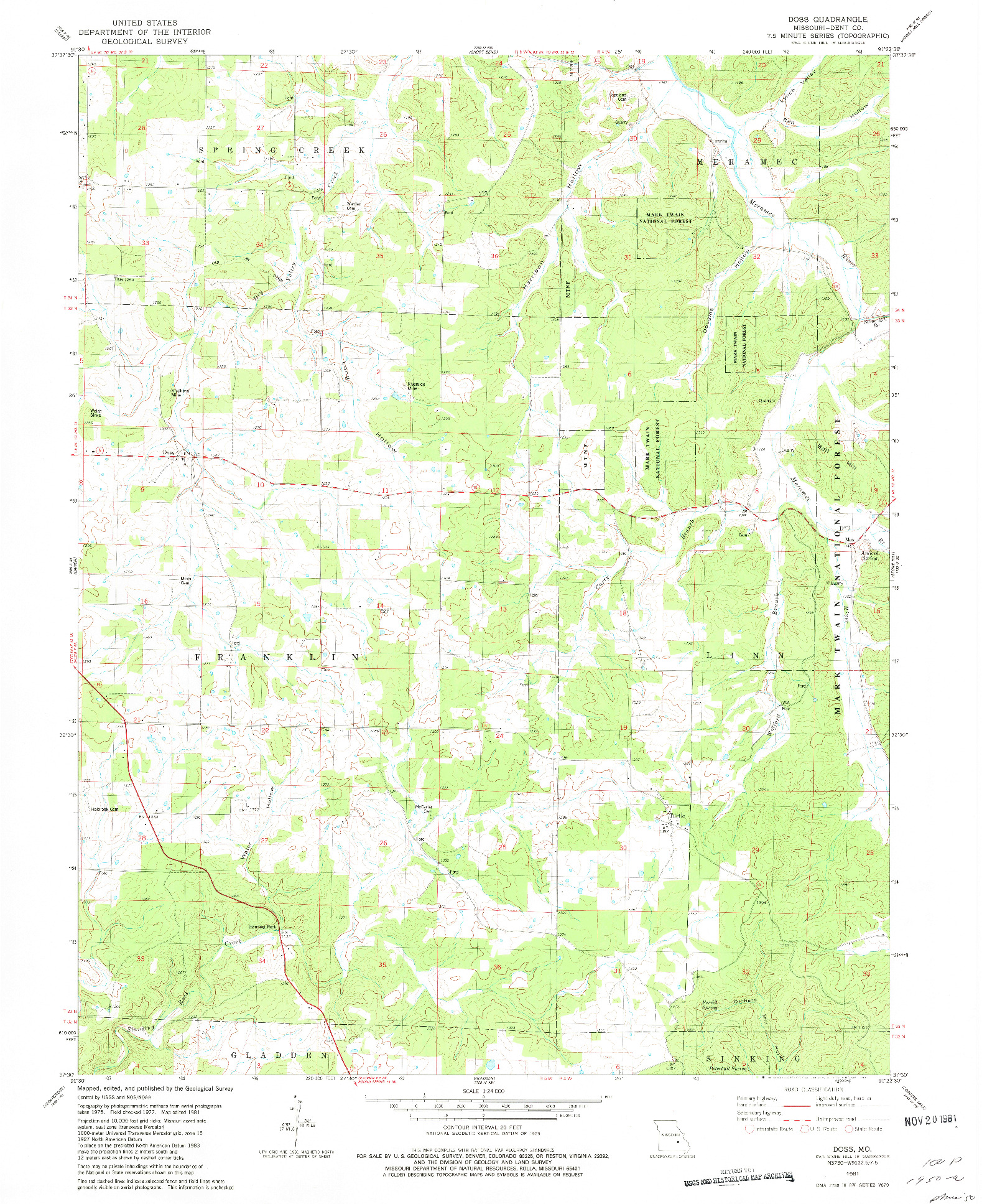 USGS 1:24000-SCALE QUADRANGLE FOR DOSS, MO 1981