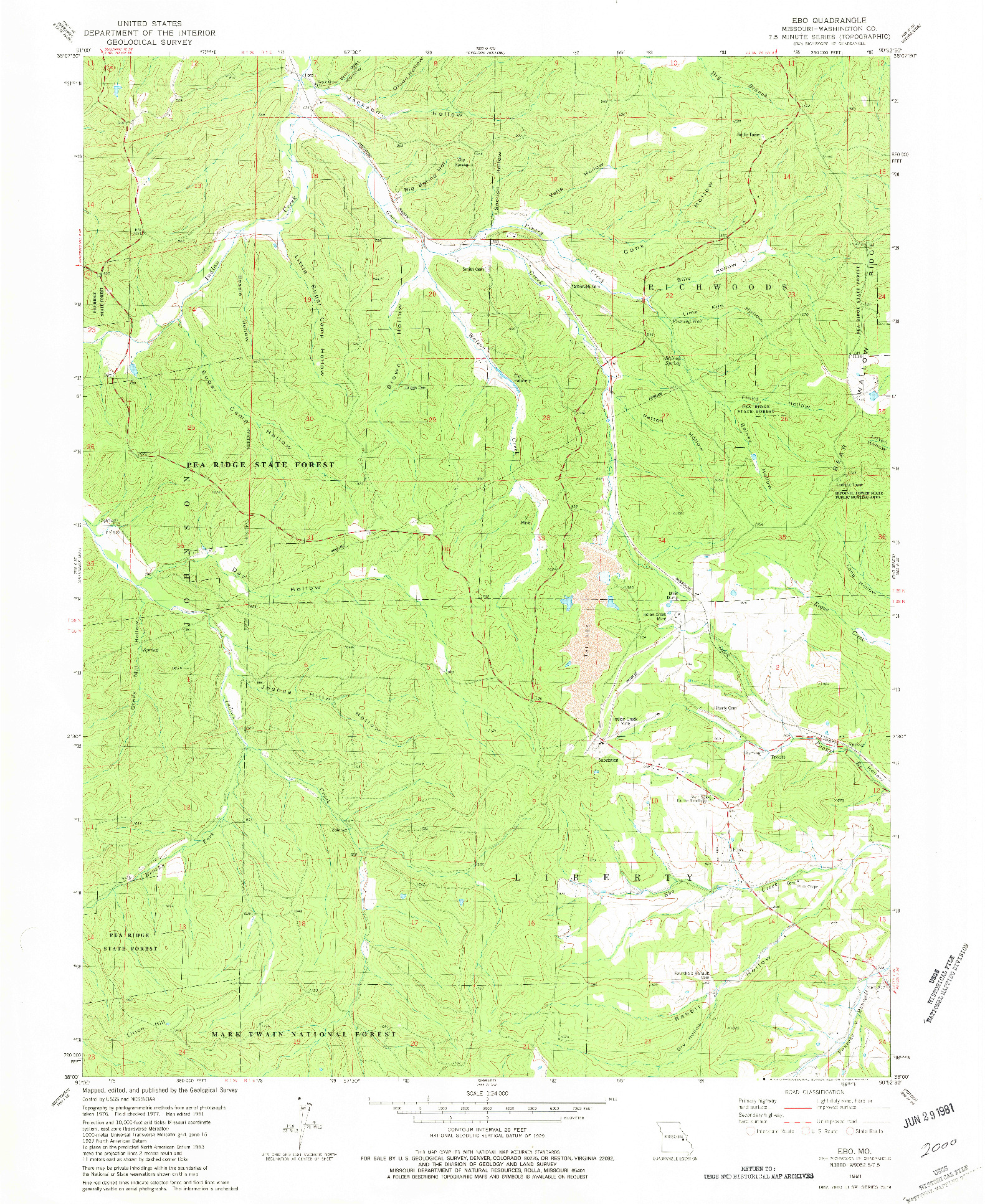 USGS 1:24000-SCALE QUADRANGLE FOR EBO, MO 1981