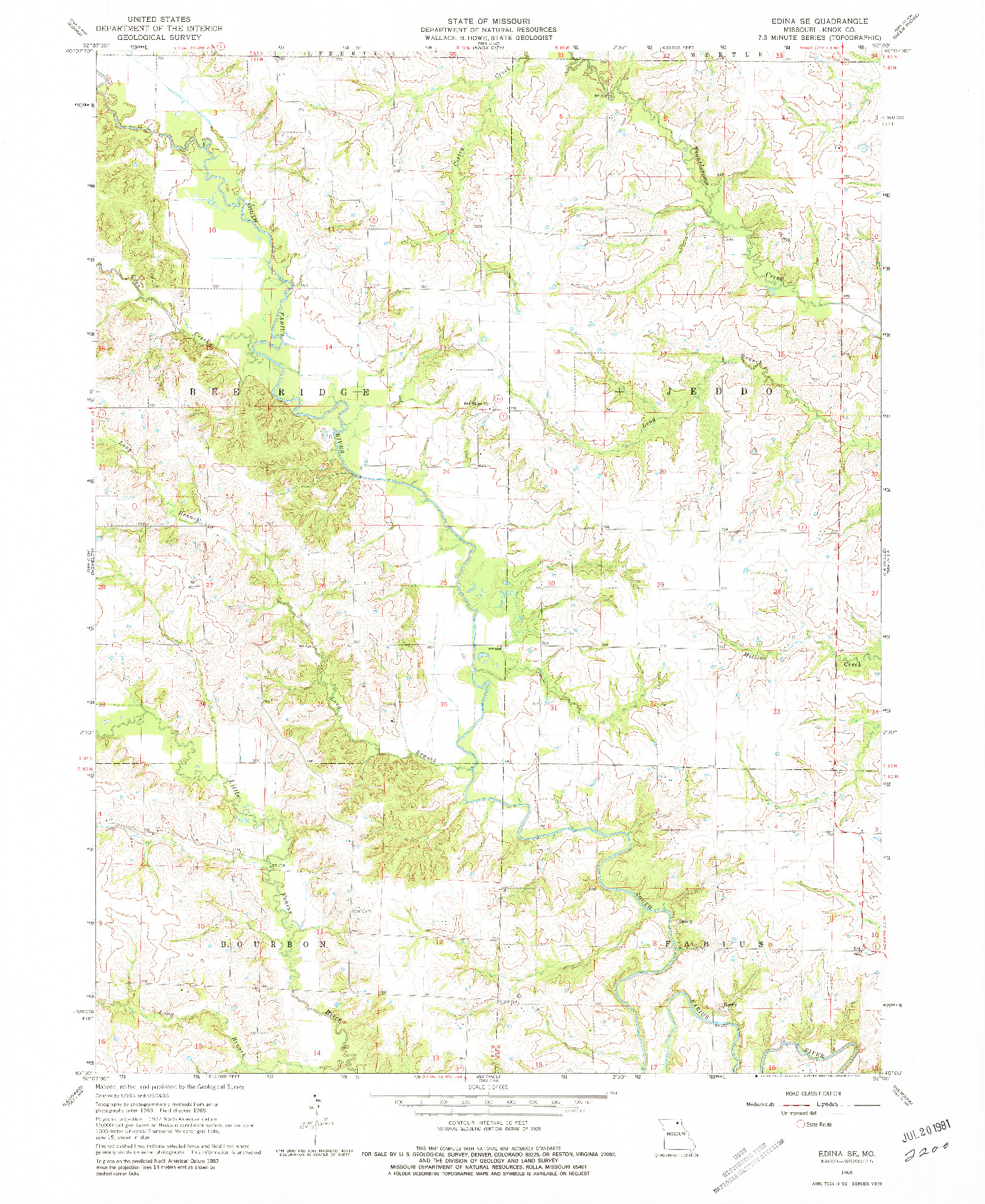 USGS 1:24000-SCALE QUADRANGLE FOR EDINA SE, MO 1965