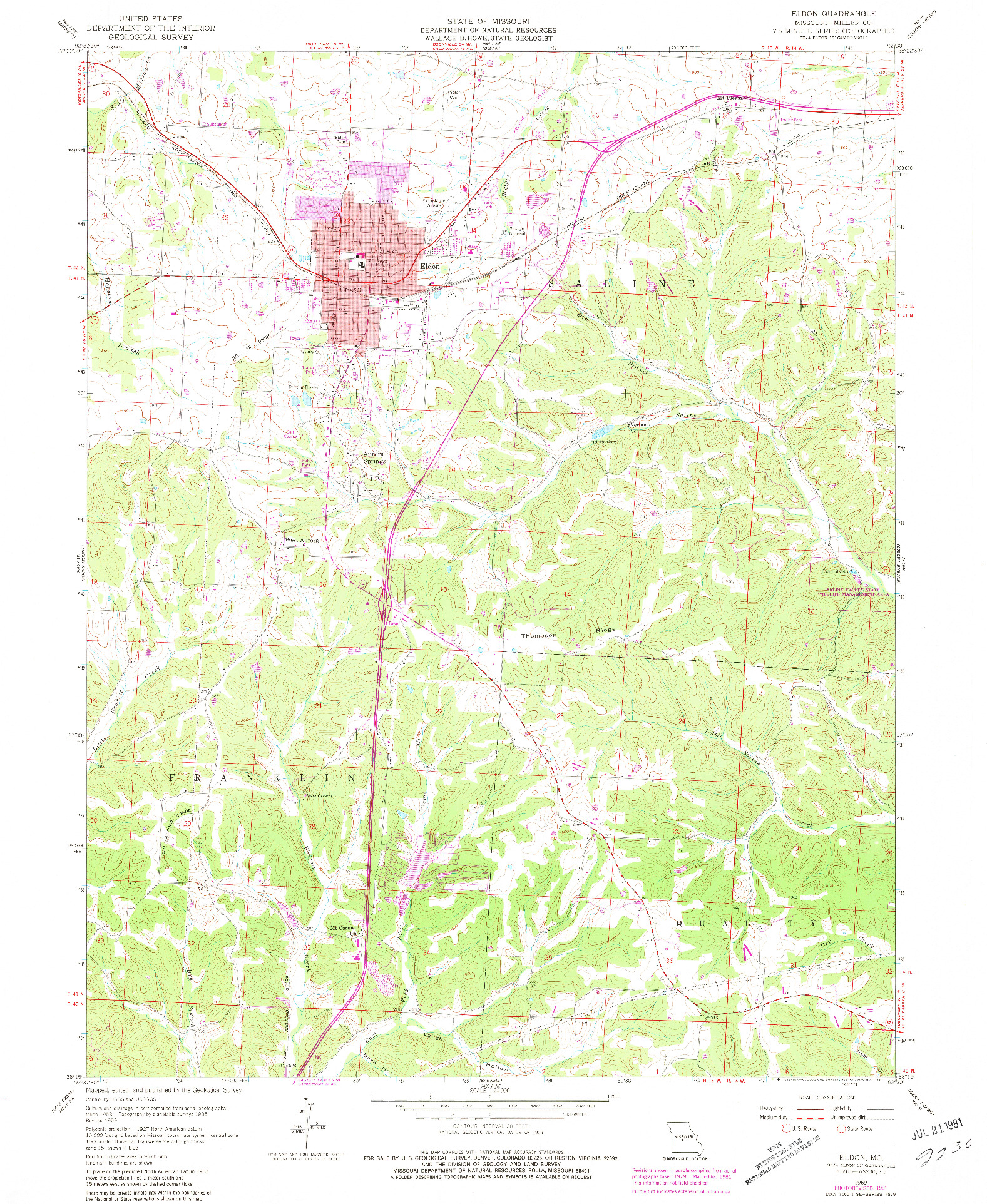 USGS 1:24000-SCALE QUADRANGLE FOR ELDON, MO 1959