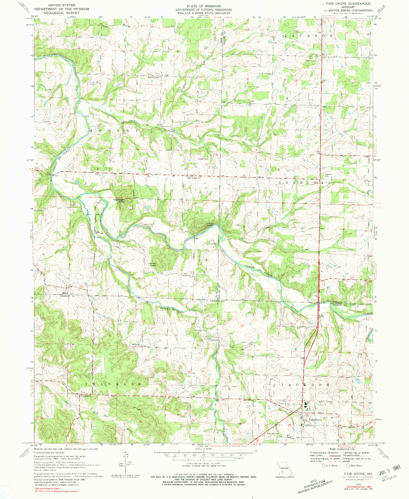 USGS 1:24000-SCALE QUADRANGLE FOR FAIR GROVE, MO 1970