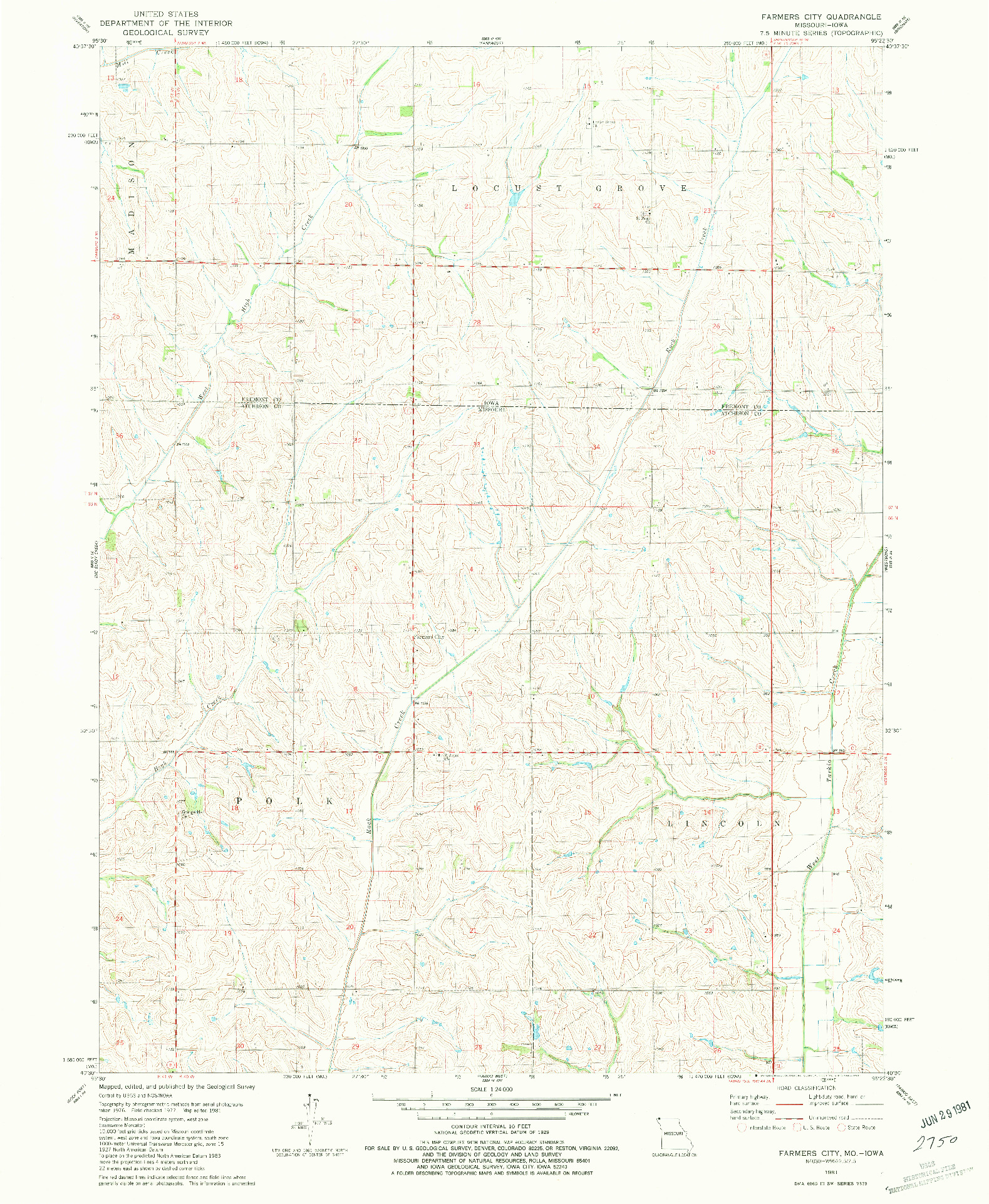 USGS 1:24000-SCALE QUADRANGLE FOR FARMERS CITY, MO 1981
