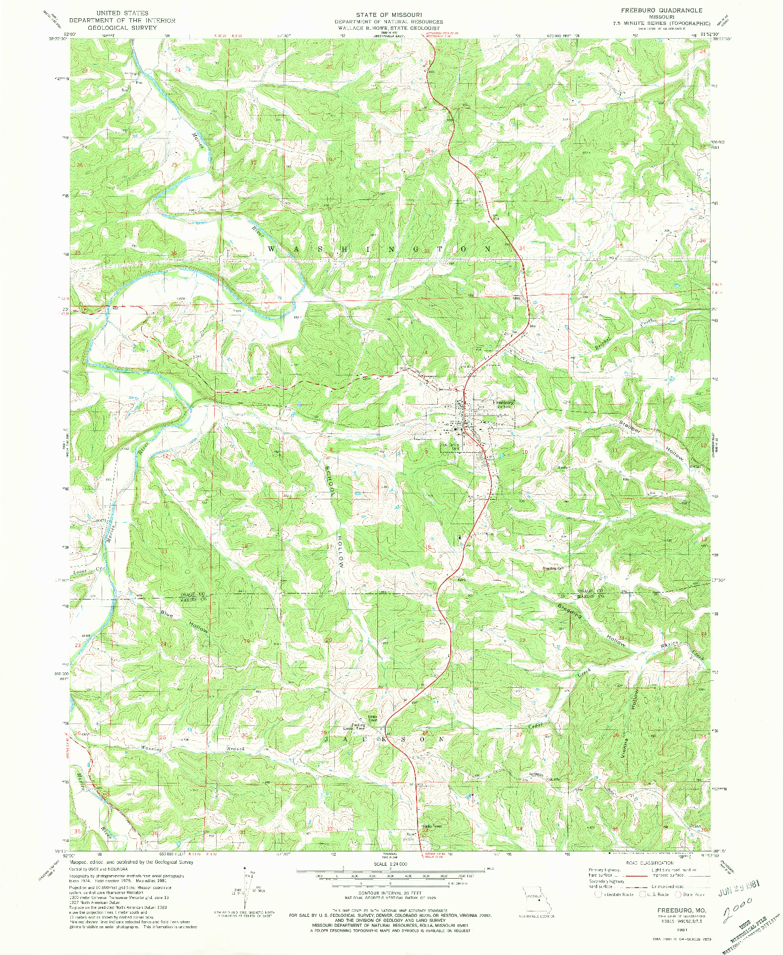 USGS 1:24000-SCALE QUADRANGLE FOR FREEBURG, MO 1981