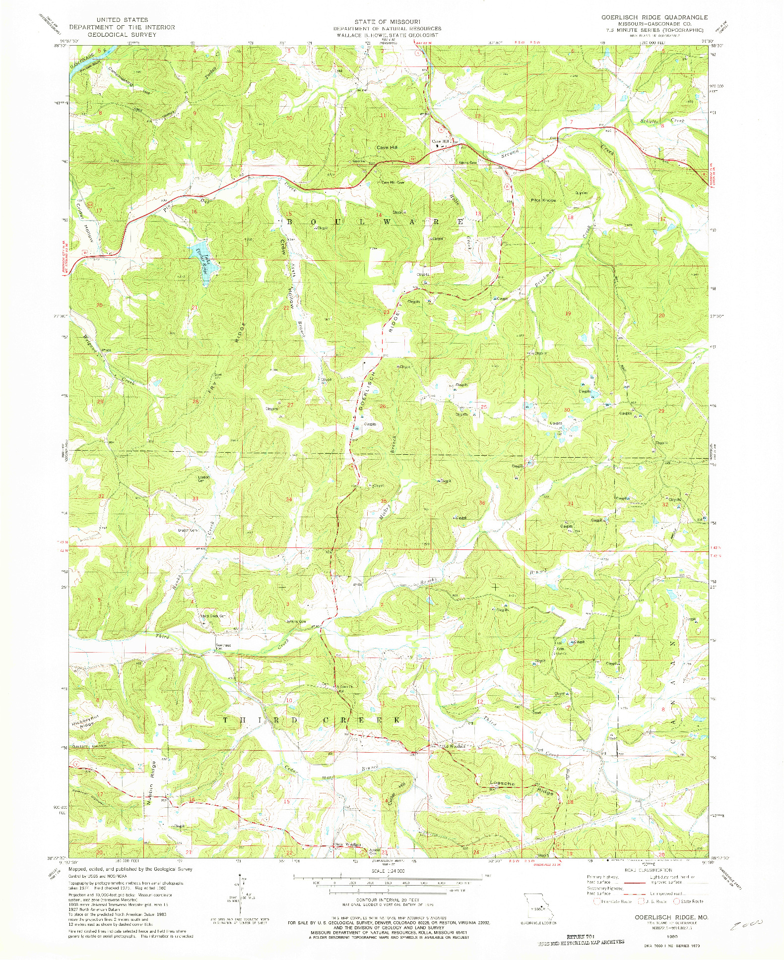 USGS 1:24000-SCALE QUADRANGLE FOR GOERLISCH RIDGE, MO 1980