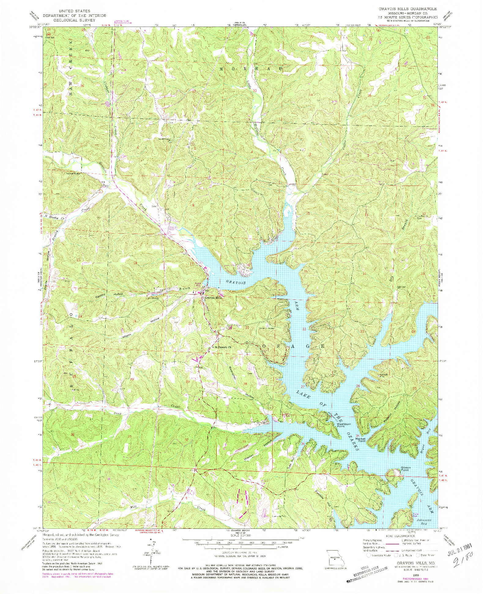 USGS 1:24000-SCALE QUADRANGLE FOR GRAVOIS MILLS, MO 1959