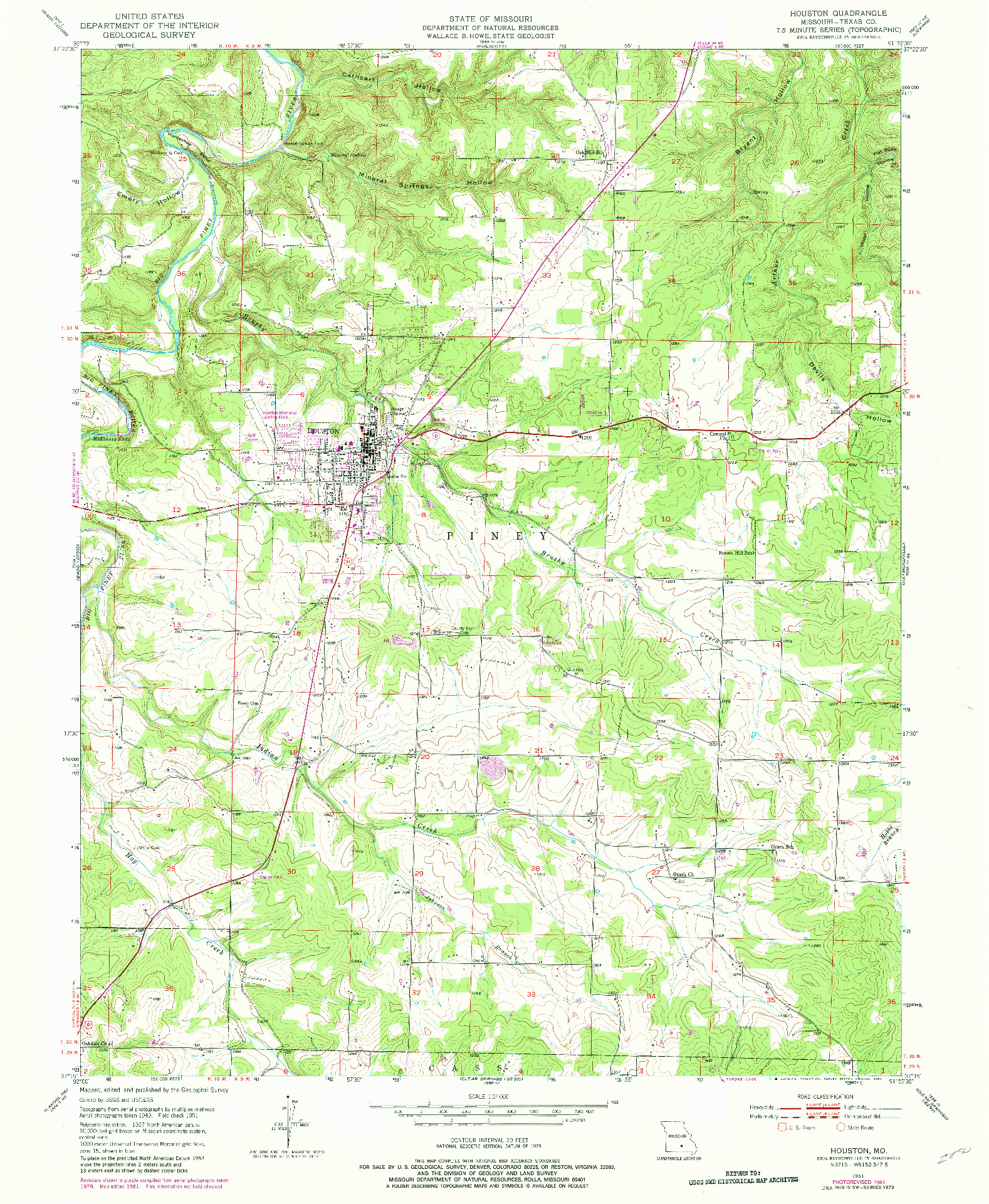 USGS 1:24000-SCALE QUADRANGLE FOR HOUSTON, MO 1951