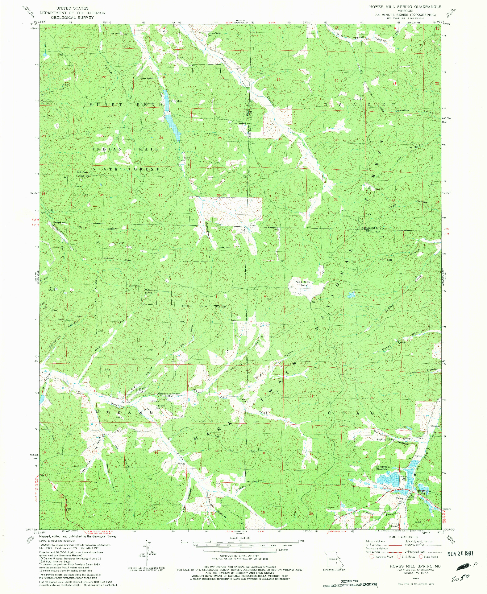 USGS 1:24000-SCALE QUADRANGLE FOR HOWES MILL SPRING, MO 1981
