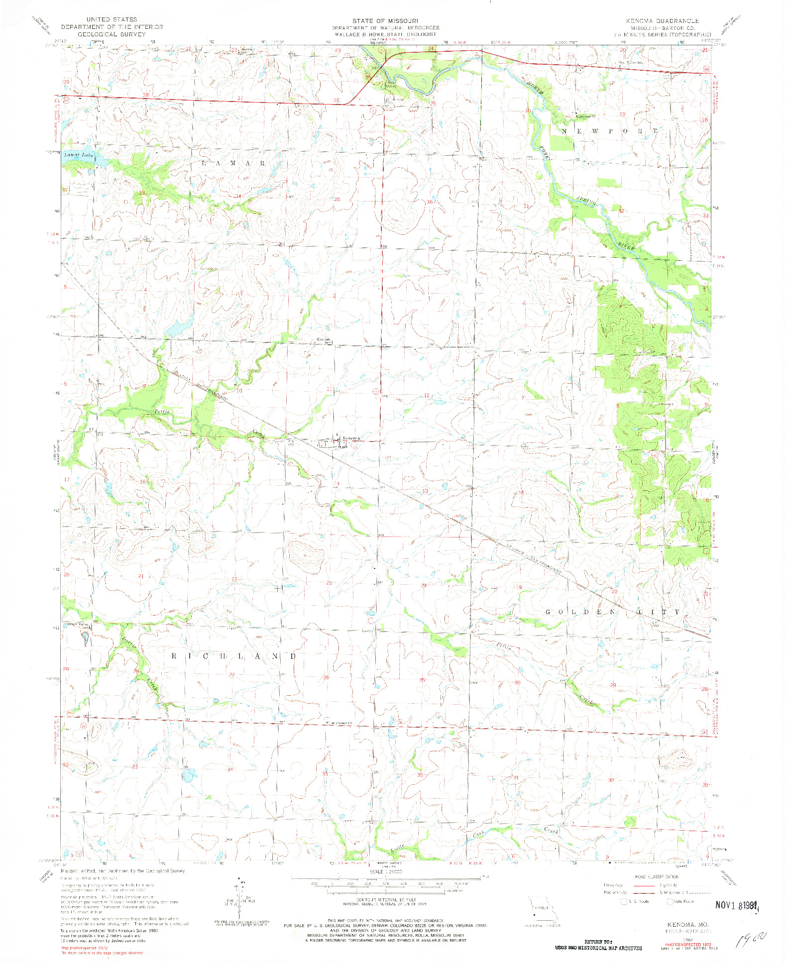 USGS 1:24000-SCALE QUADRANGLE FOR KENOMA, MO 1962