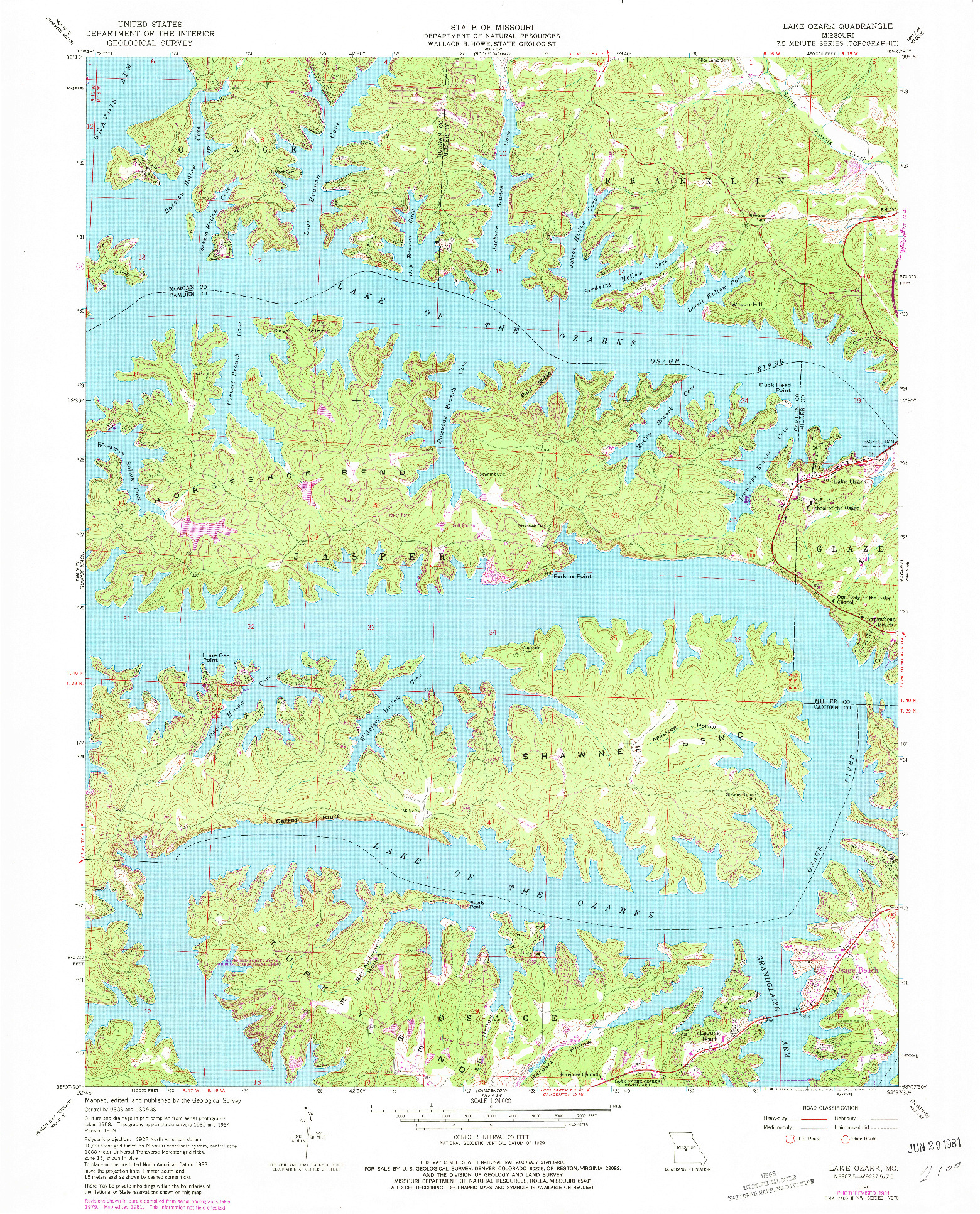 USGS 1:24000-SCALE QUADRANGLE FOR LAKE OZARK, MO 1959