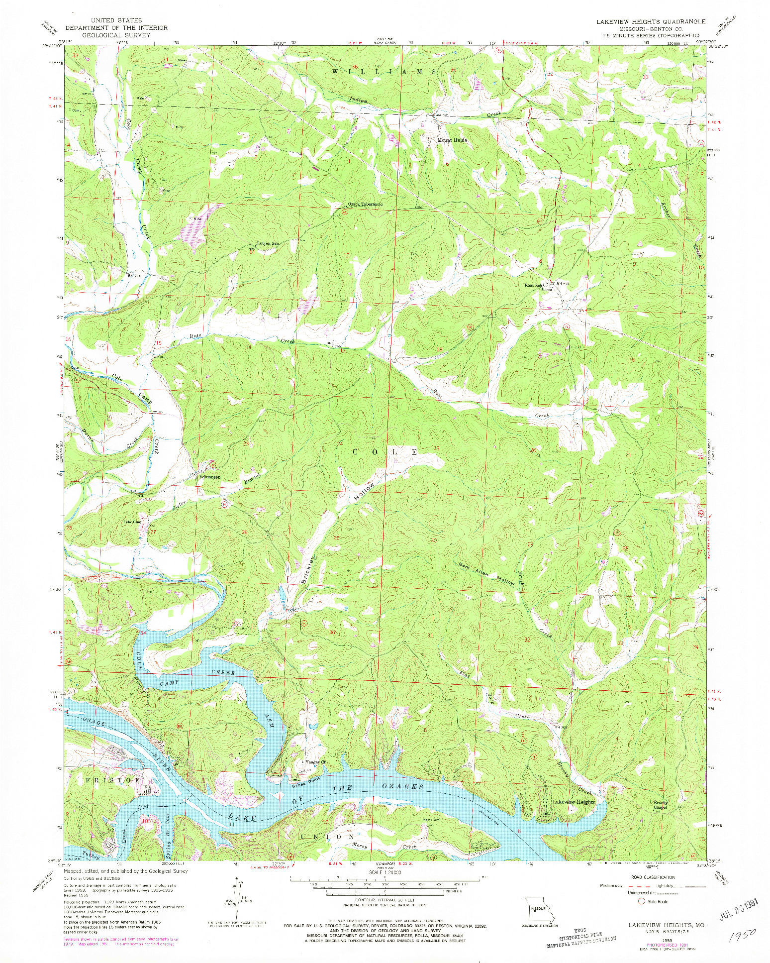 USGS 1:24000-SCALE QUADRANGLE FOR LAKEVIEW HEIGHTS, MO 1959
