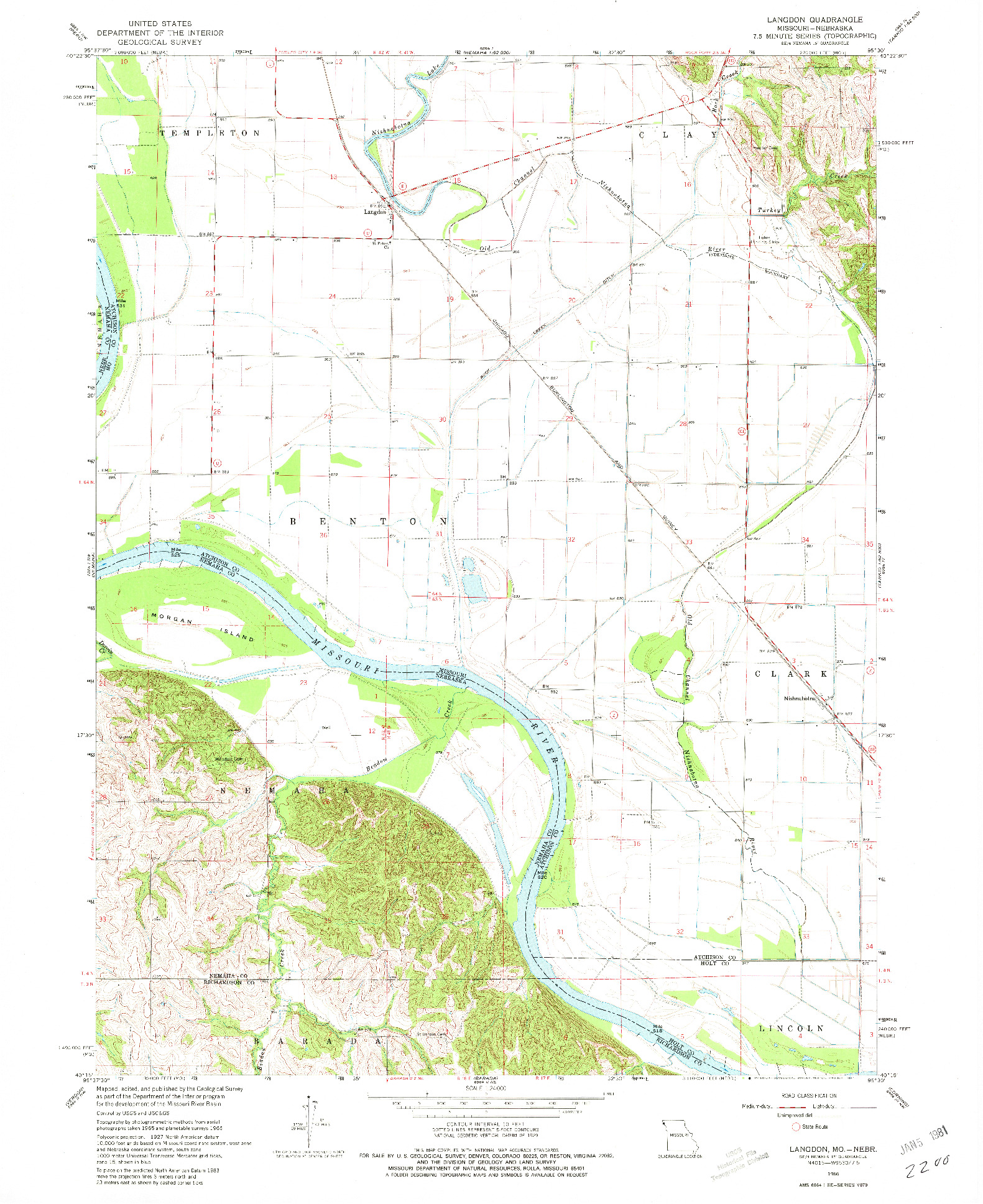 USGS 1:24000-SCALE QUADRANGLE FOR LANGDON, MO 1966