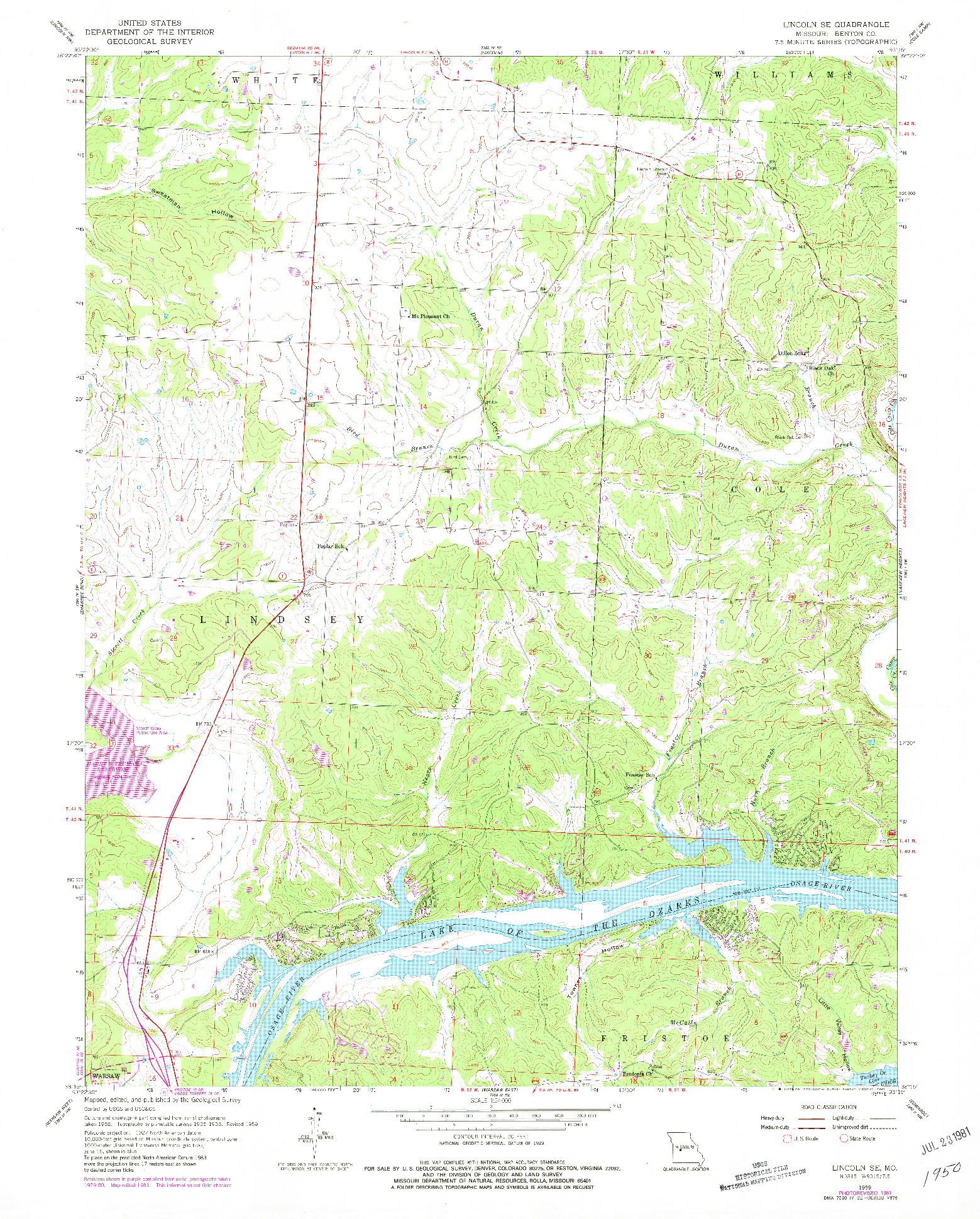 USGS 1:24000-SCALE QUADRANGLE FOR LINCOLN SE, MO 1959