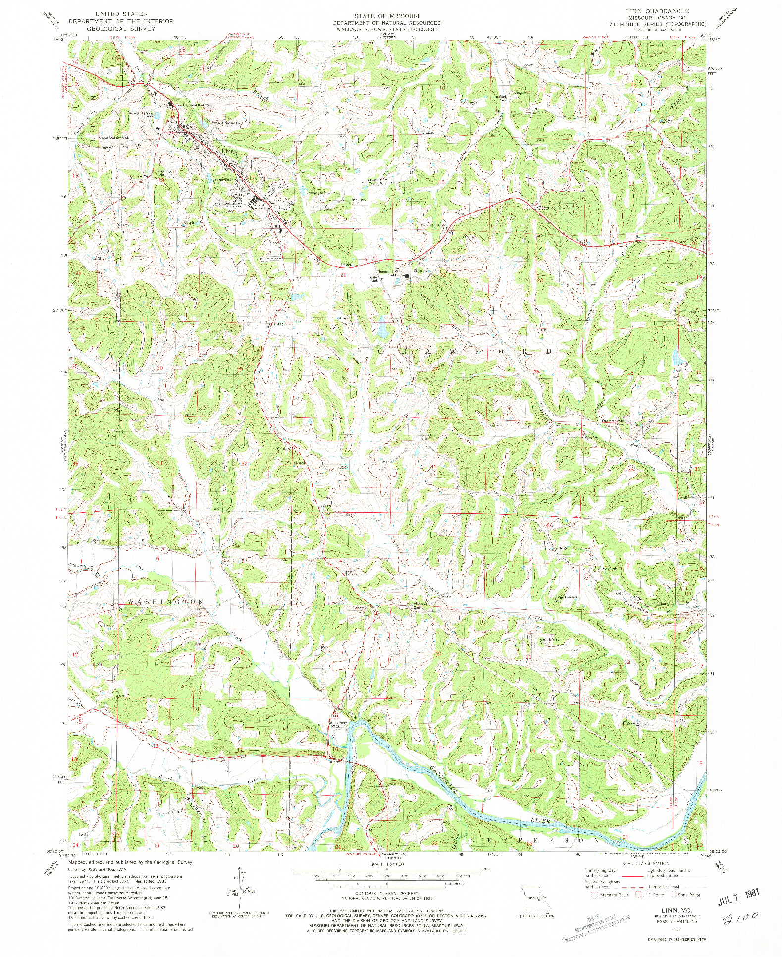 USGS 1:24000-SCALE QUADRANGLE FOR LINN, MO 1981