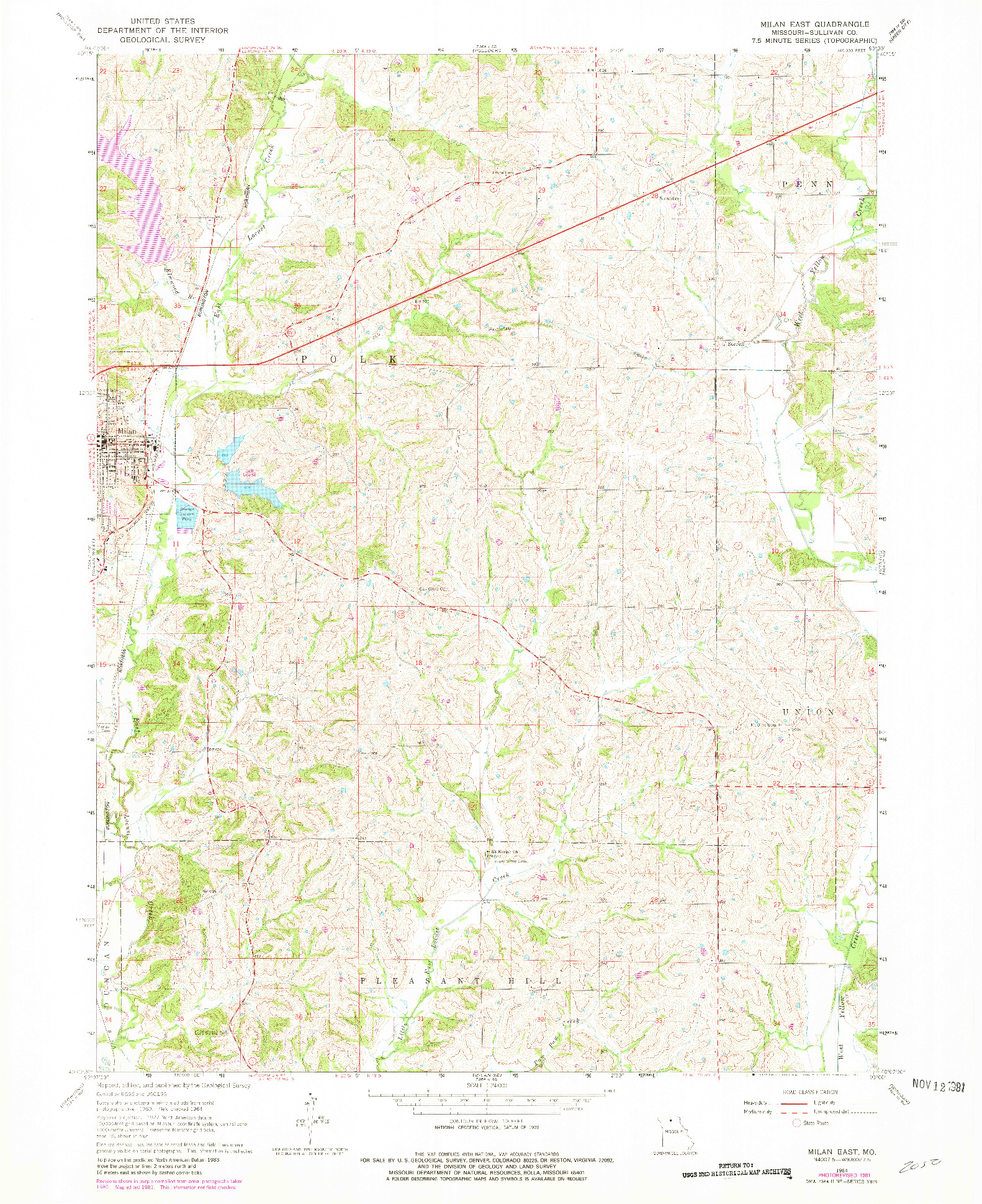 USGS 1:24000-SCALE QUADRANGLE FOR MILAN EAST, MO 1964