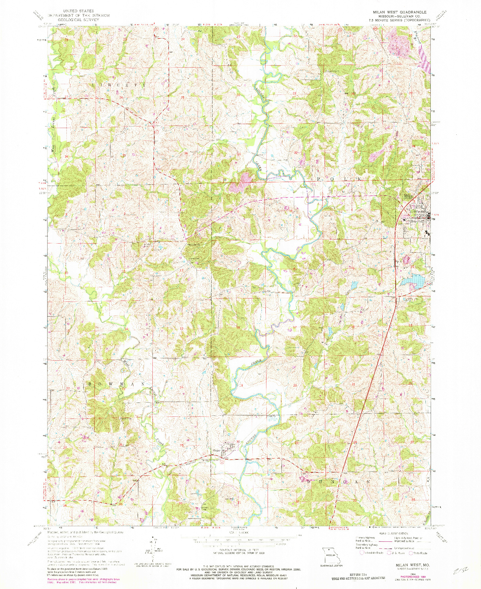 USGS 1:24000-SCALE QUADRANGLE FOR MILAN WEST, MO 1964