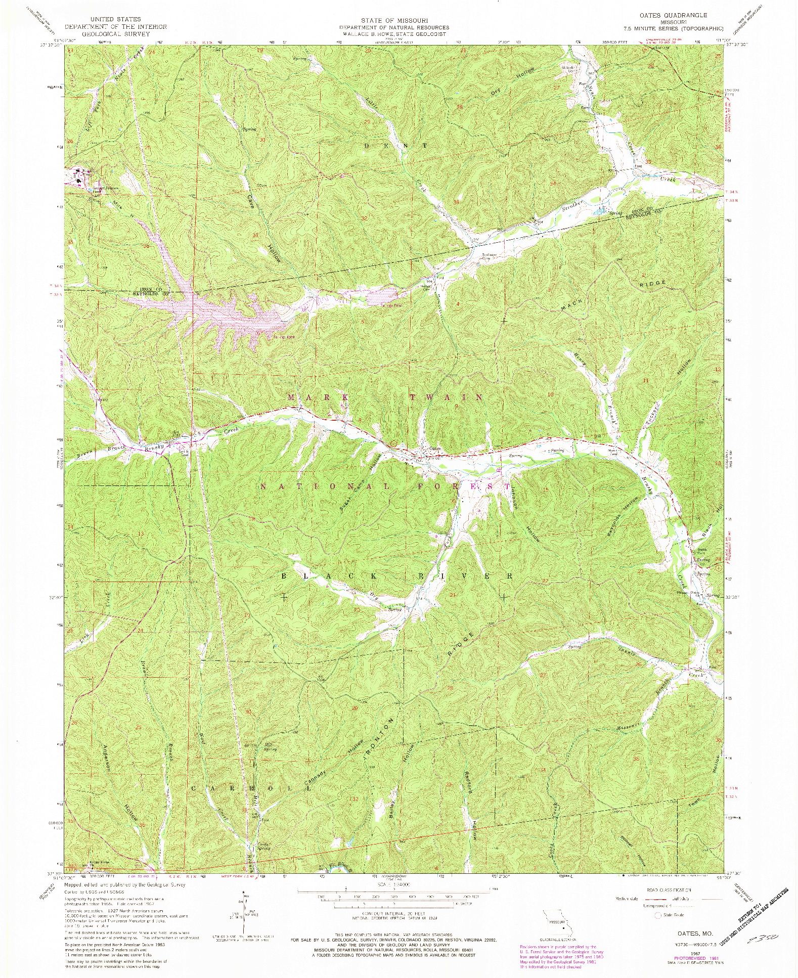 USGS 1:24000-SCALE QUADRANGLE FOR OATES, MO 1967