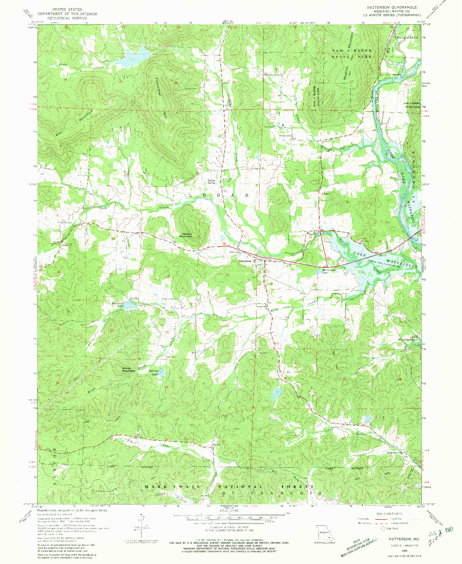 USGS 1:24000-SCALE QUADRANGLE FOR PATTERSON, MO 1968