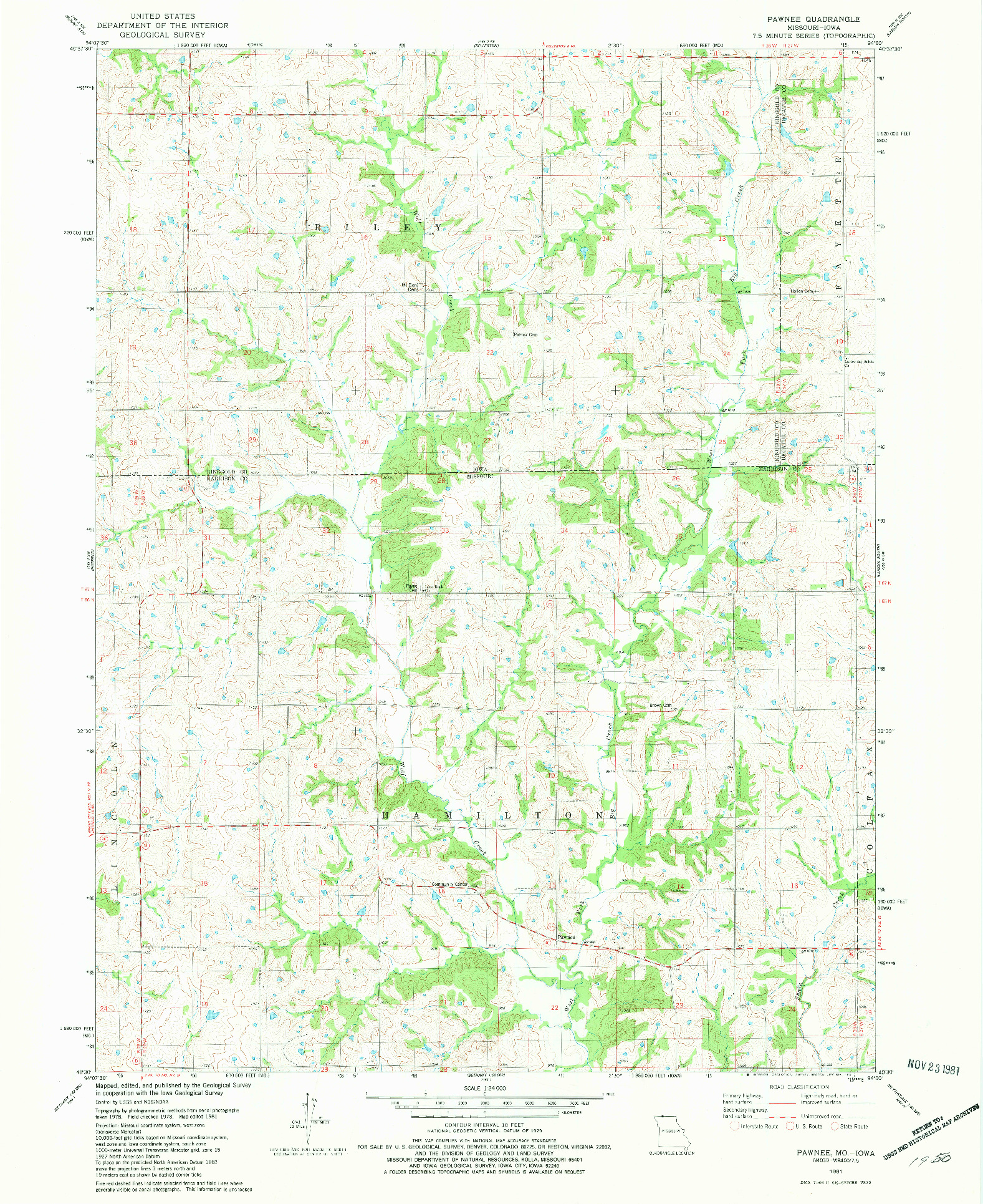 USGS 1:24000-SCALE QUADRANGLE FOR PAWNEE, MO 1981