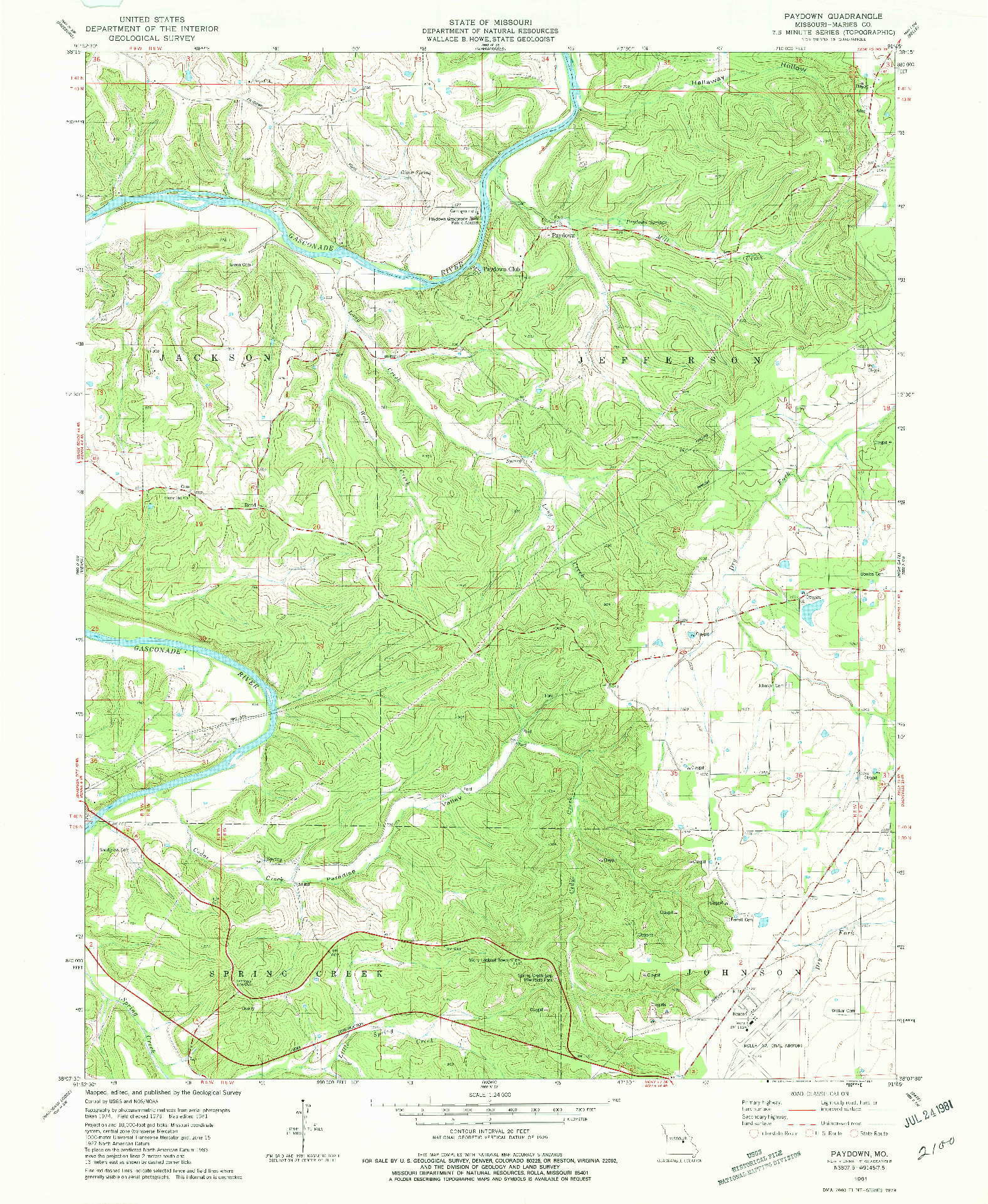 USGS 1:24000-SCALE QUADRANGLE FOR PAYDOWN, MO 1981