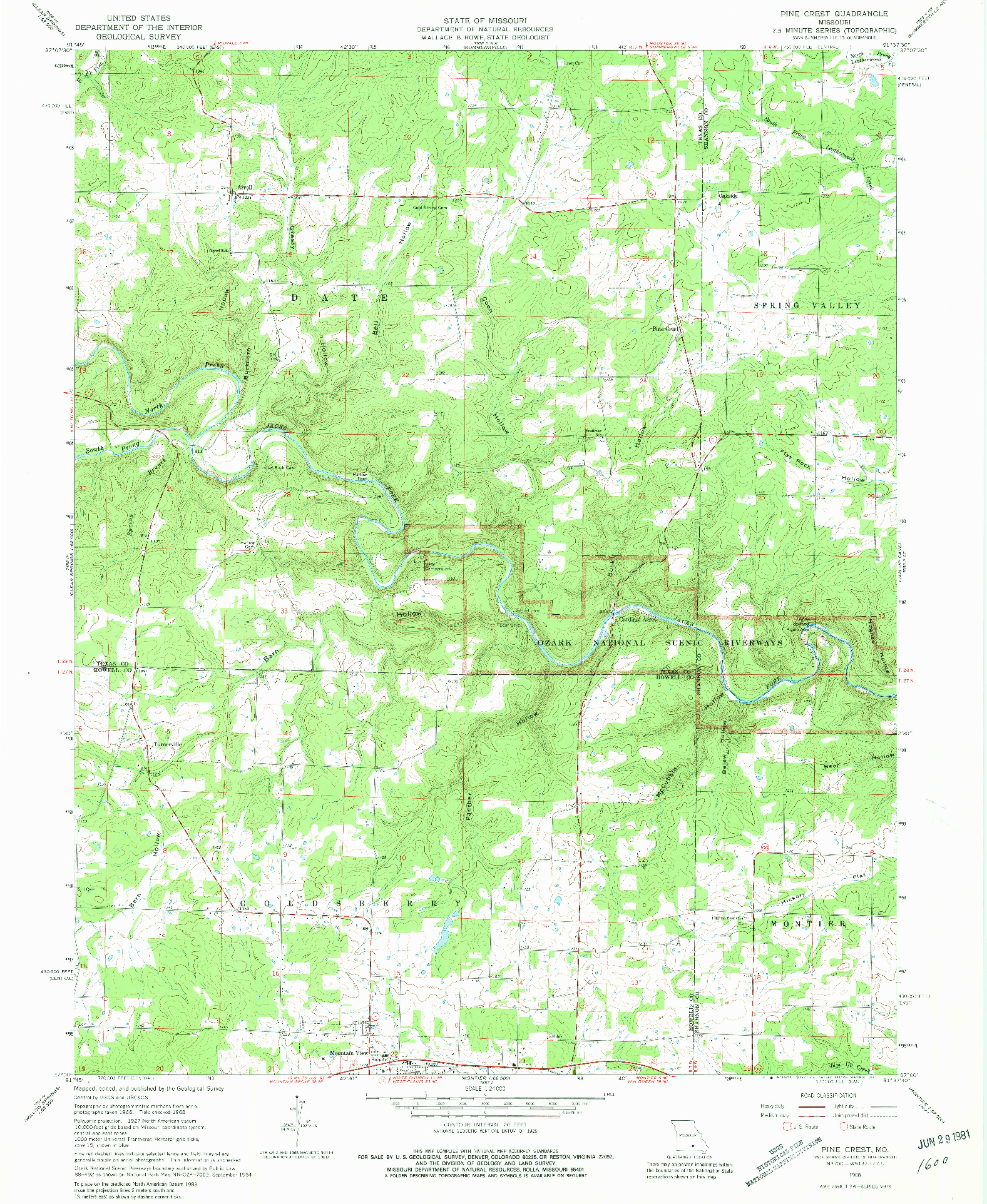 USGS 1:24000-SCALE QUADRANGLE FOR PINE CREST, MO 1968