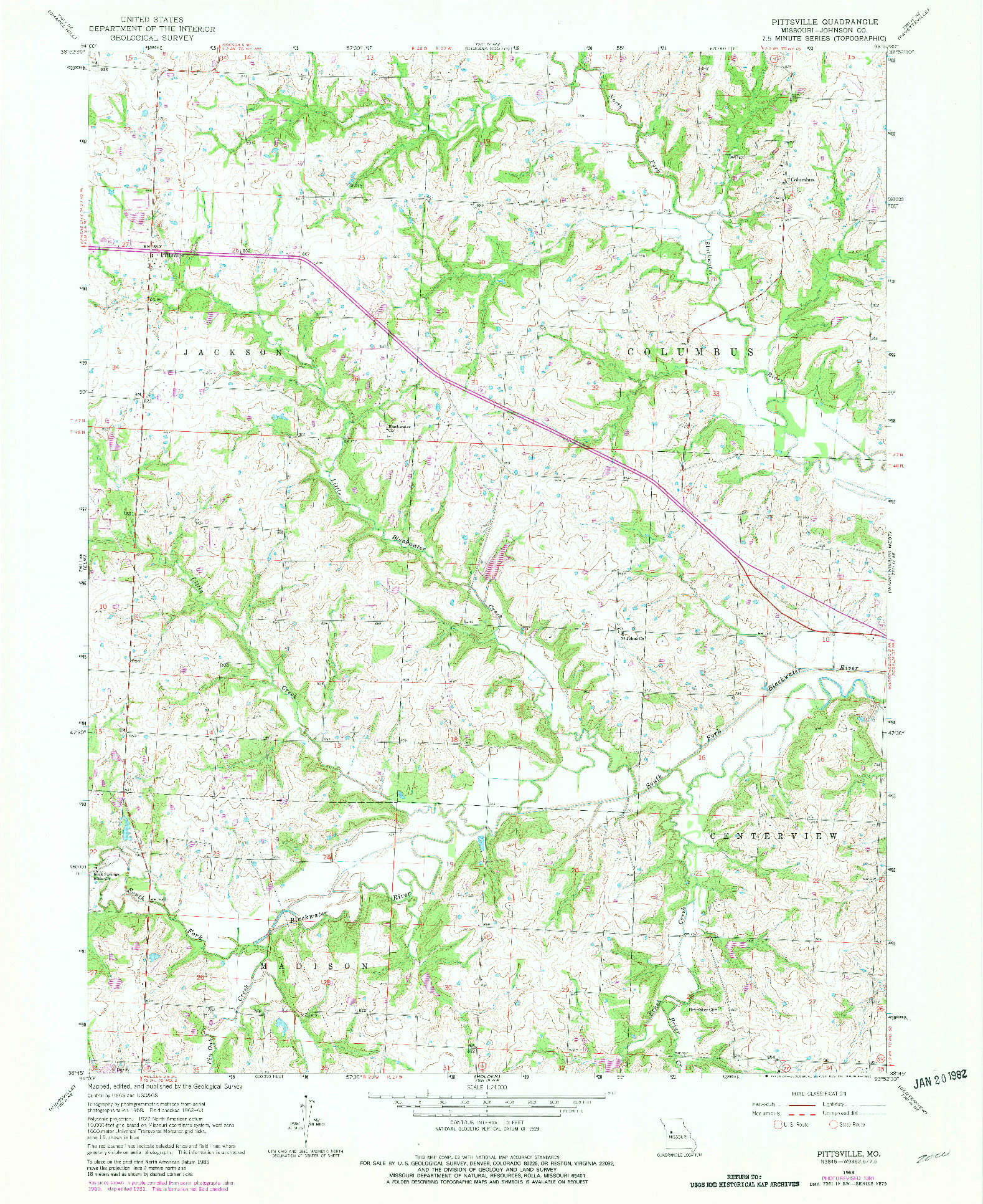 USGS 1:24000-SCALE QUADRANGLE FOR PITTSVILLE, MO 1963