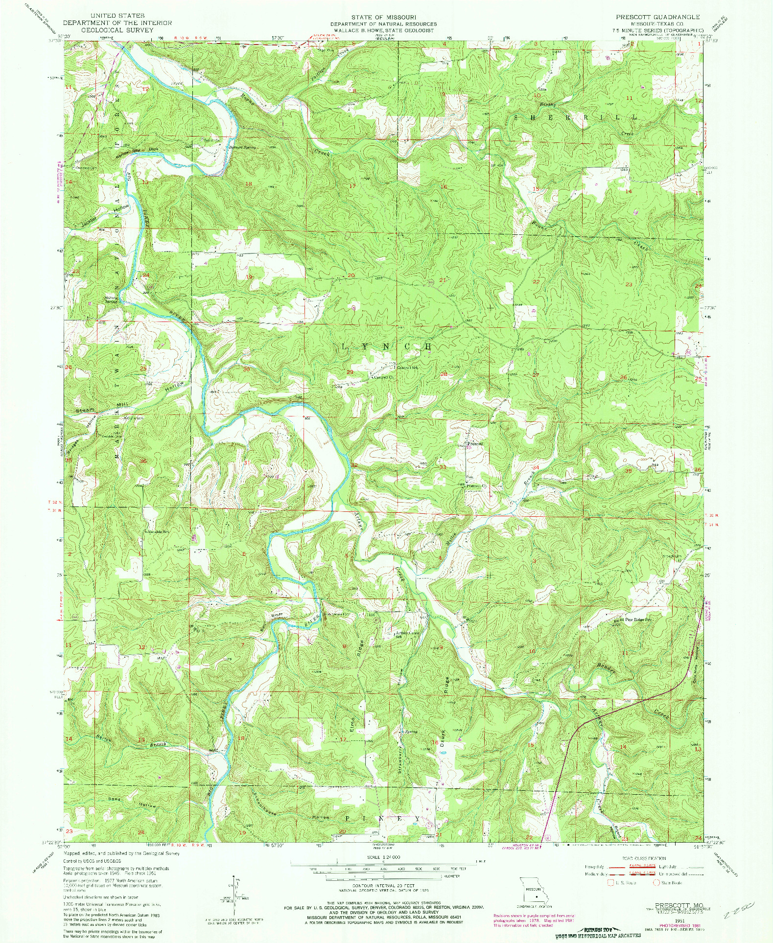 USGS 1:24000-SCALE QUADRANGLE FOR PRESCOTT, MO 1951