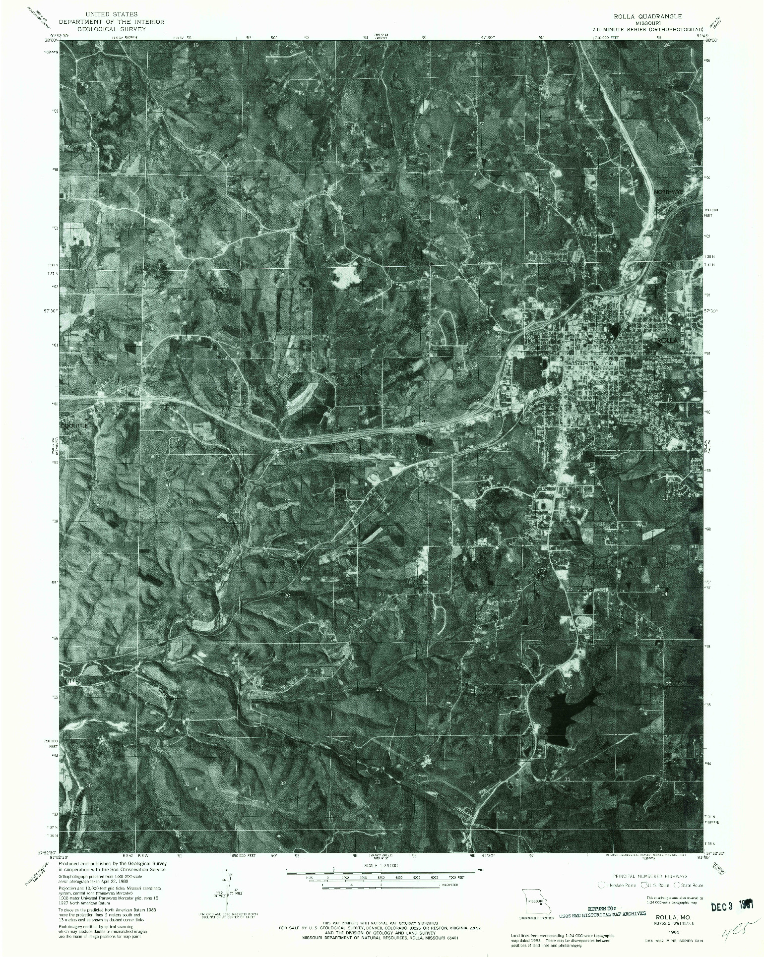 USGS 1:24000-SCALE QUADRANGLE FOR ROLLA, MO 1980