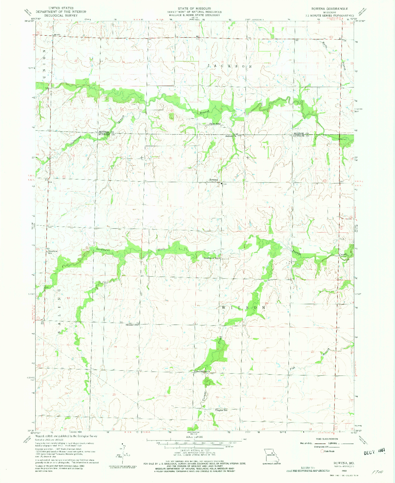 USGS 1:24000-SCALE QUADRANGLE FOR ROWENA, MO 1960