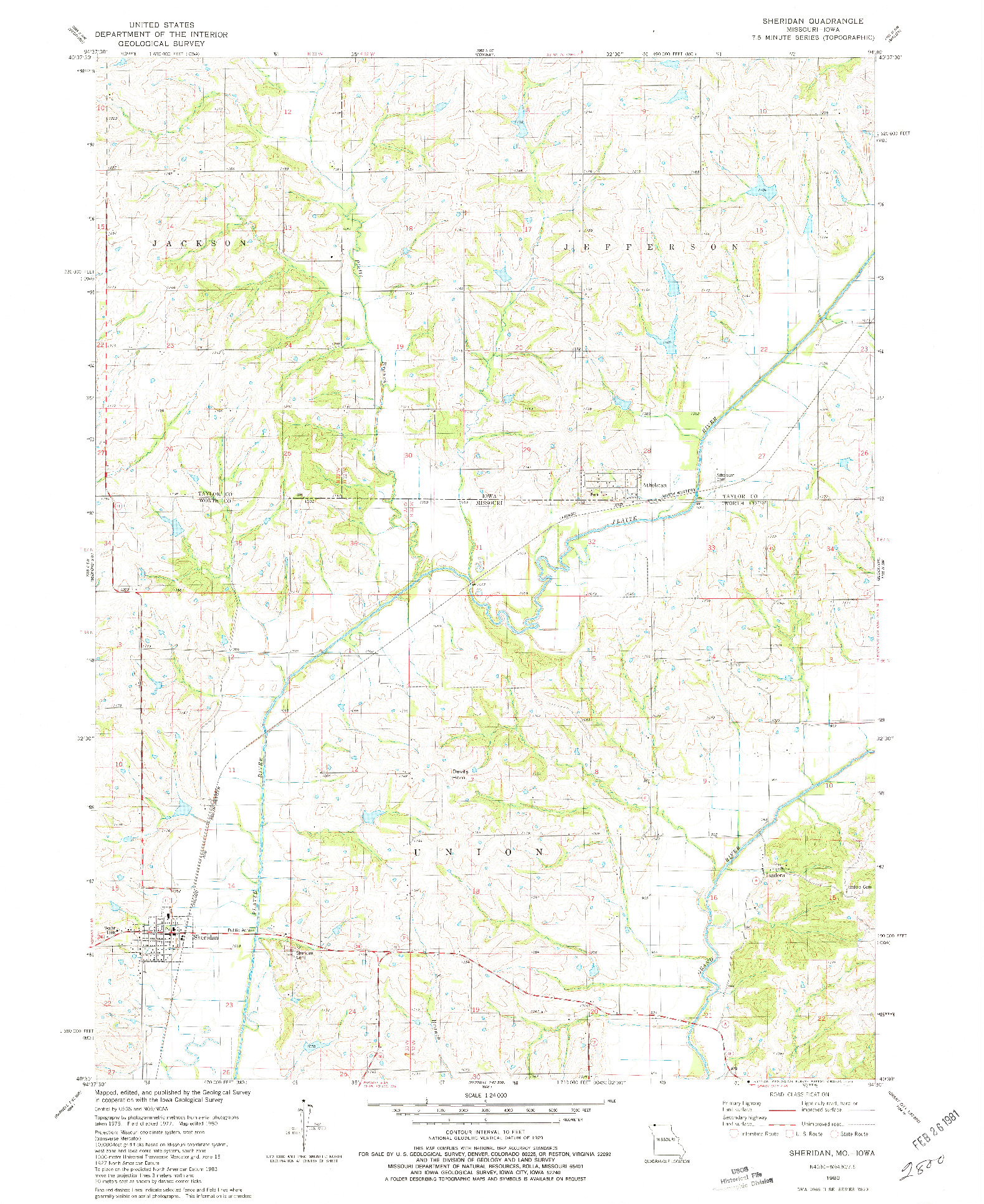 USGS 1:24000-SCALE QUADRANGLE FOR SHERIDAN, MO 1980