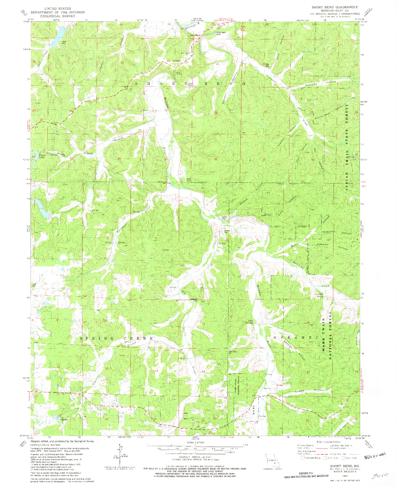 USGS 1:24000-SCALE QUADRANGLE FOR SHORT BEND, MO 1981