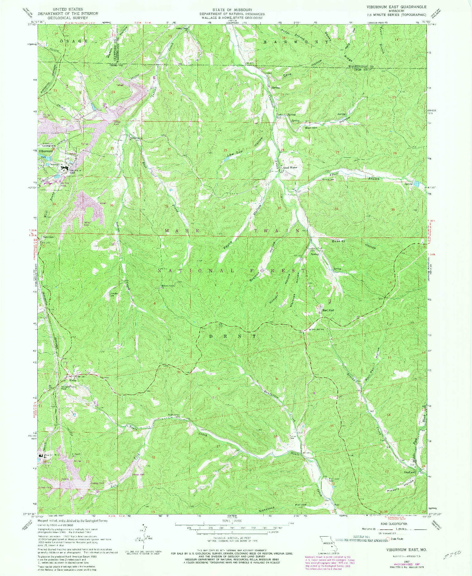 USGS 1:24000-SCALE QUADRANGLE FOR VIBURNUM EAST, MO 1967