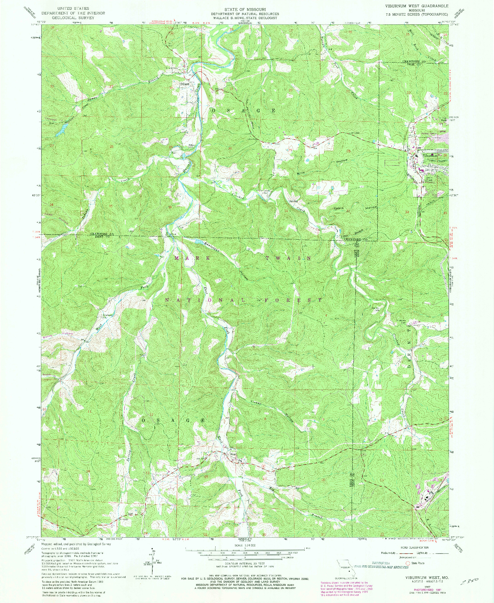 USGS 1:24000-SCALE QUADRANGLE FOR VIBURNUM WEST, MO 1967