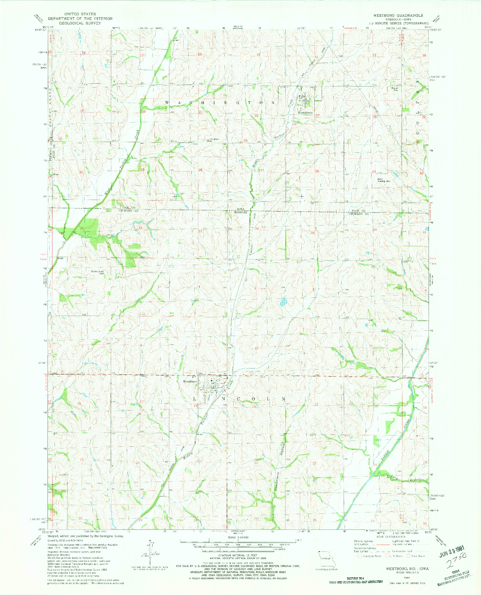 USGS 1:24000-SCALE QUADRANGLE FOR WESTBORO, MO 1981