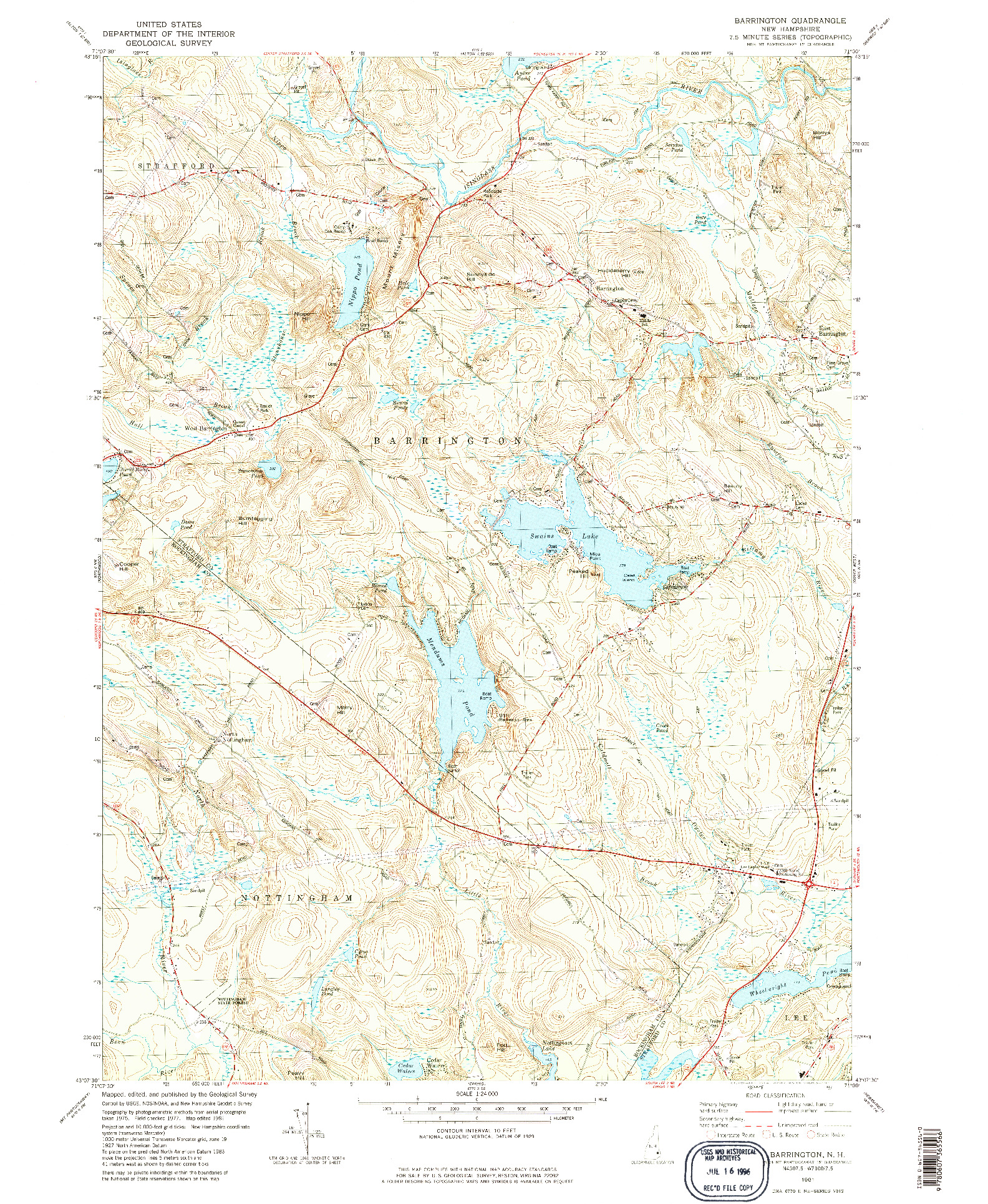 USGS 1:24000-SCALE QUADRANGLE FOR BARRINGTON, NH 1981