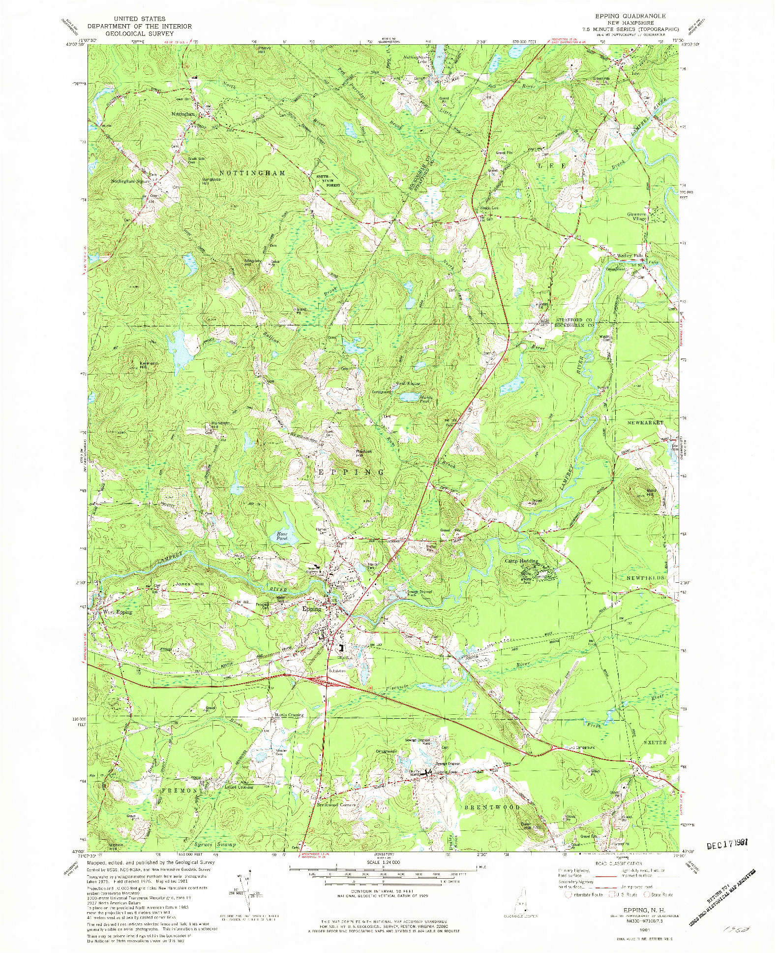 USGS 1:24000-SCALE QUADRANGLE FOR EPPING, NH 1981