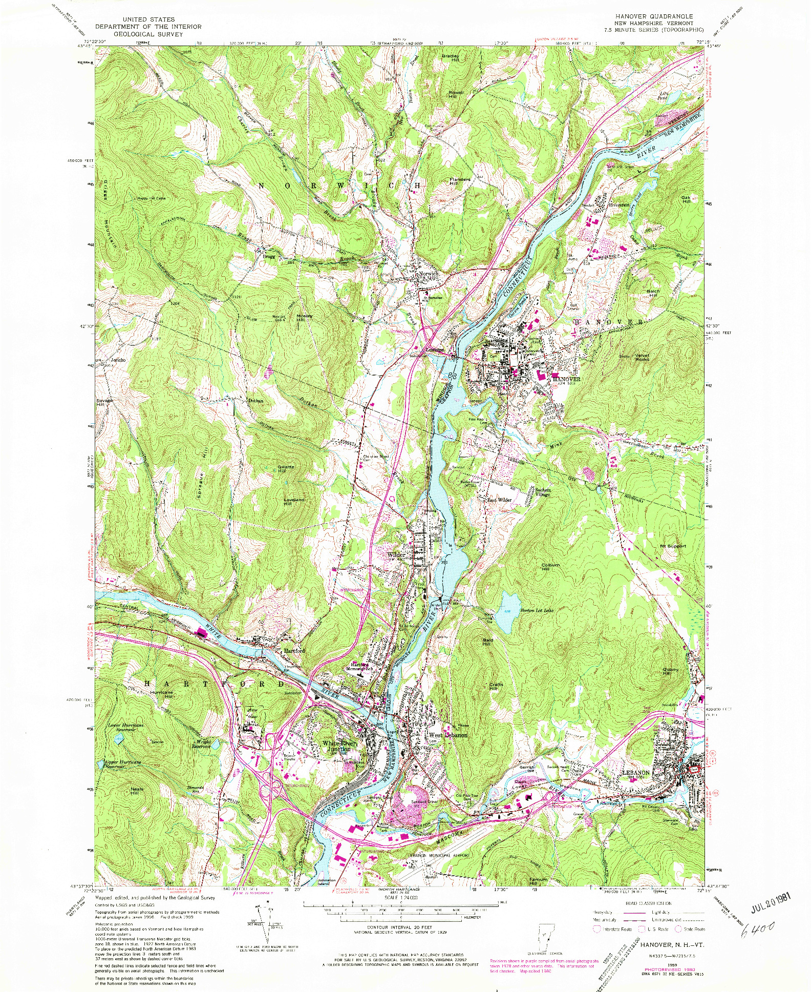 USGS 1:24000-SCALE QUADRANGLE FOR HANOVER, NH 1959