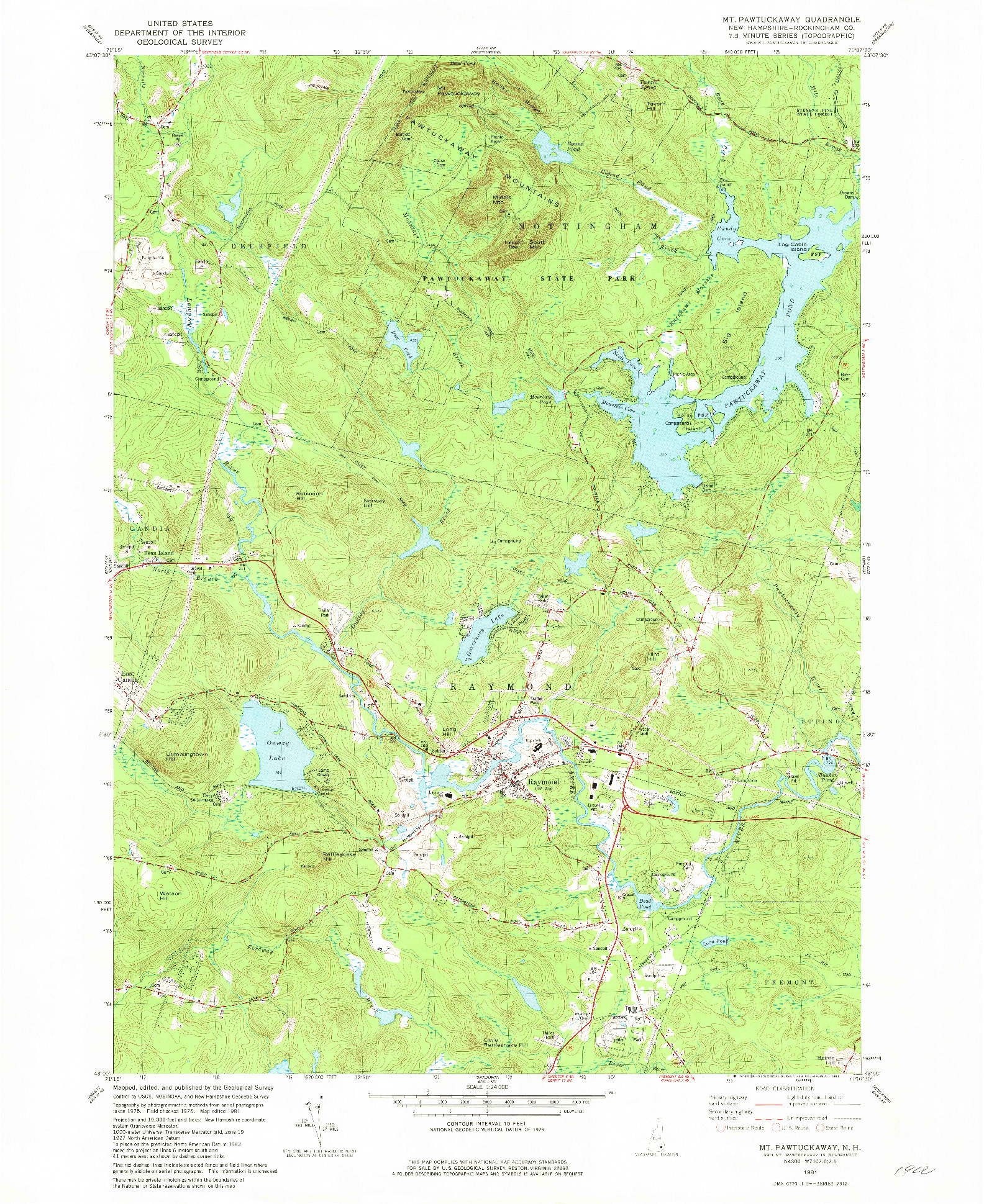 USGS 1:24000-SCALE QUADRANGLE FOR MT. PAWTUCKAWAY, NH 1981