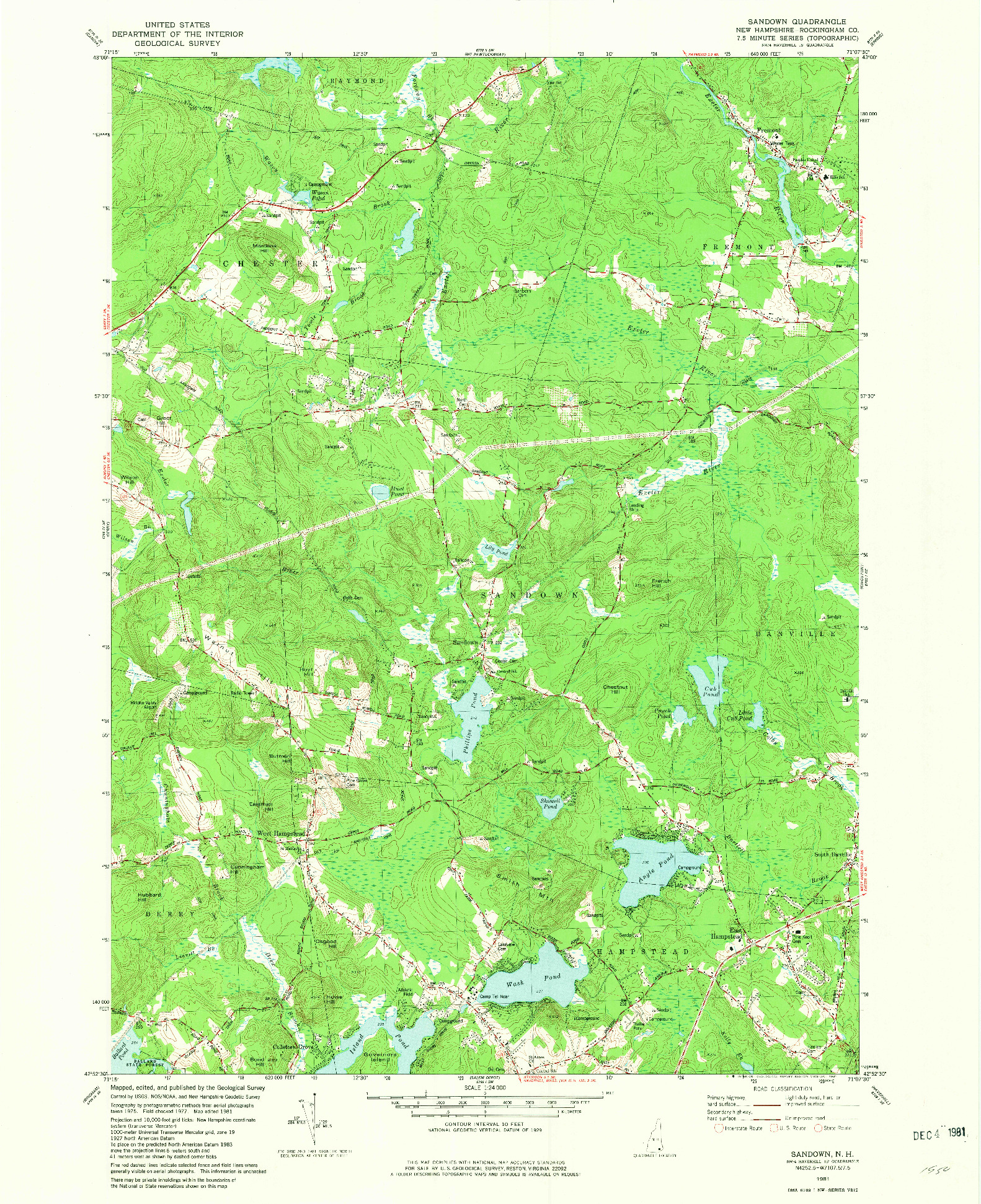 USGS 1:24000-SCALE QUADRANGLE FOR SANDOWN, NH 1981