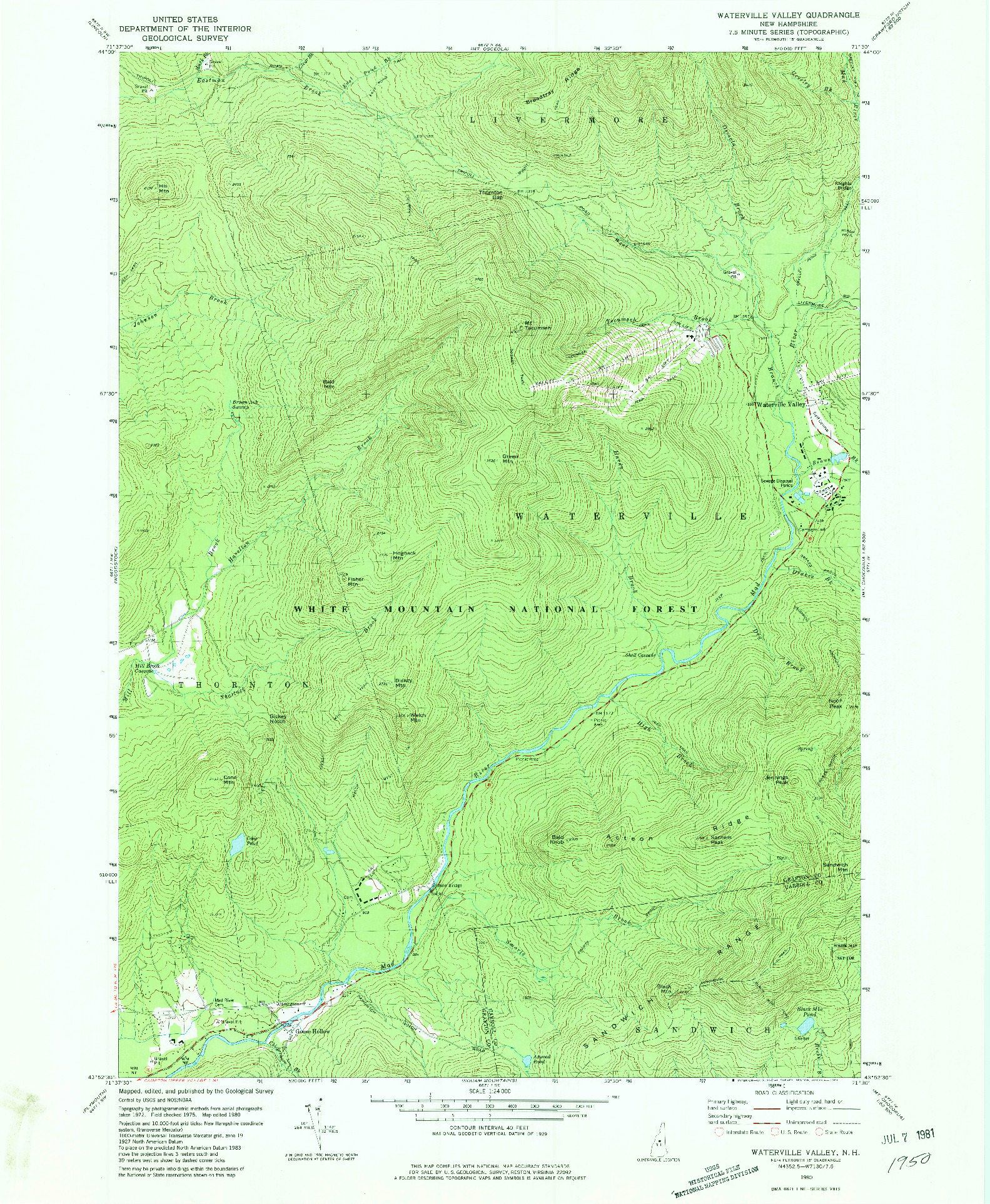 USGS 1:24000-SCALE QUADRANGLE FOR WATERVILLE VALLEY, NH 1980