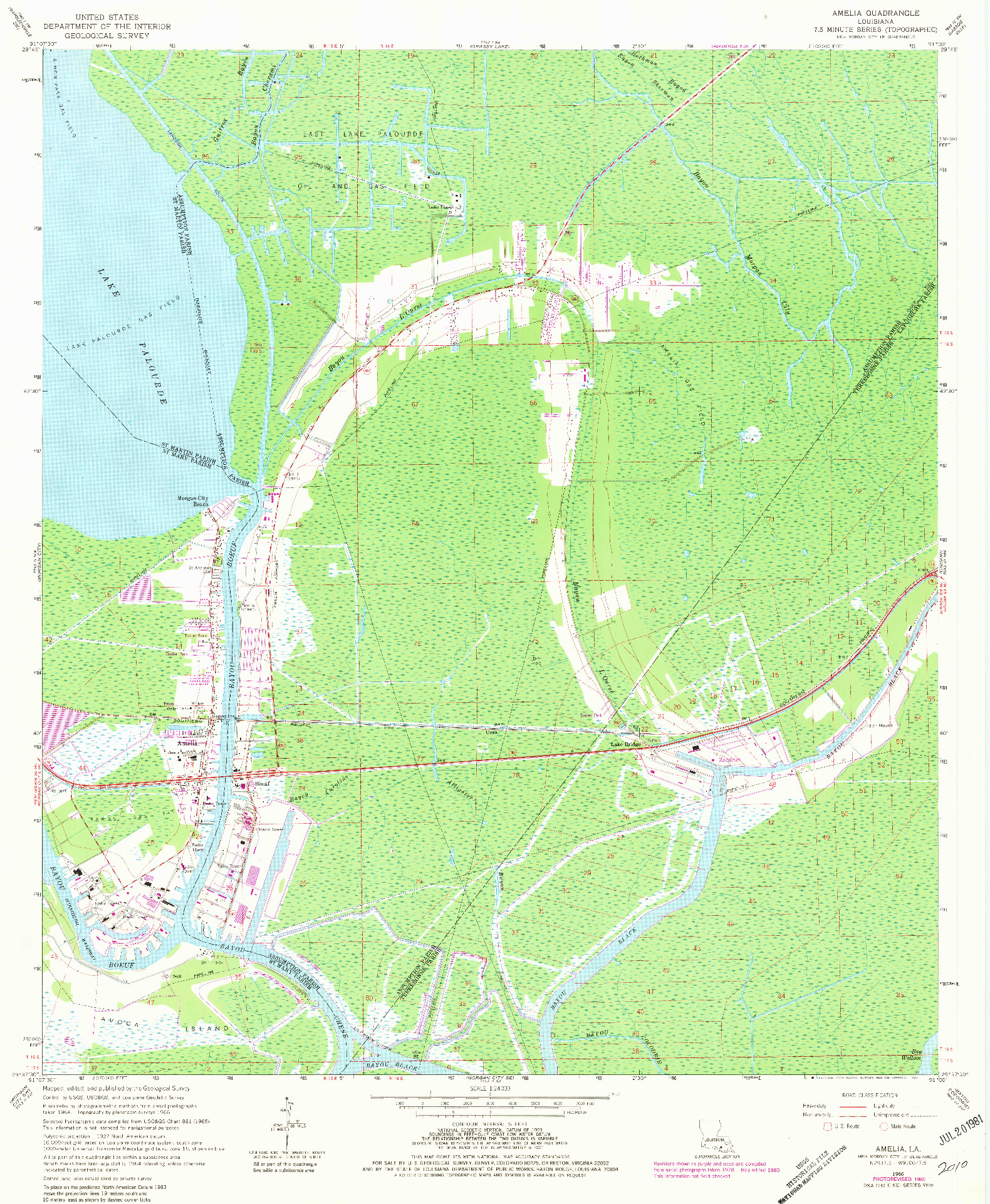 USGS 1:24000-SCALE QUADRANGLE FOR AMELIA, LA 1966