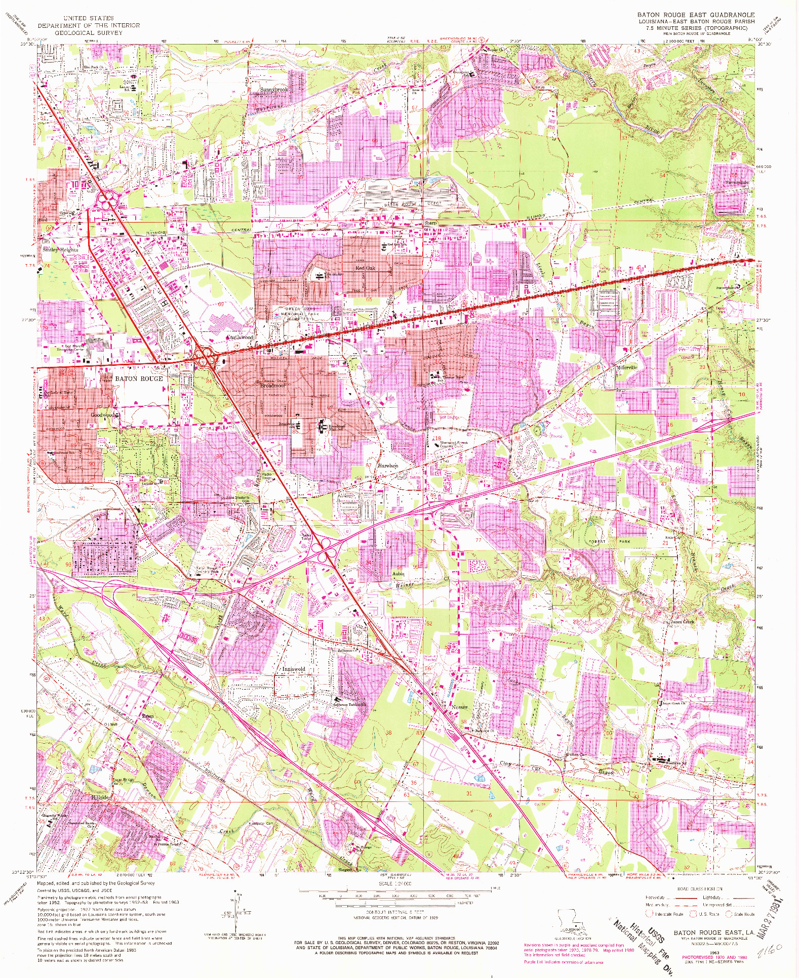 USGS 1:24000-SCALE QUADRANGLE FOR BATON ROUGE EAST, LA 1963