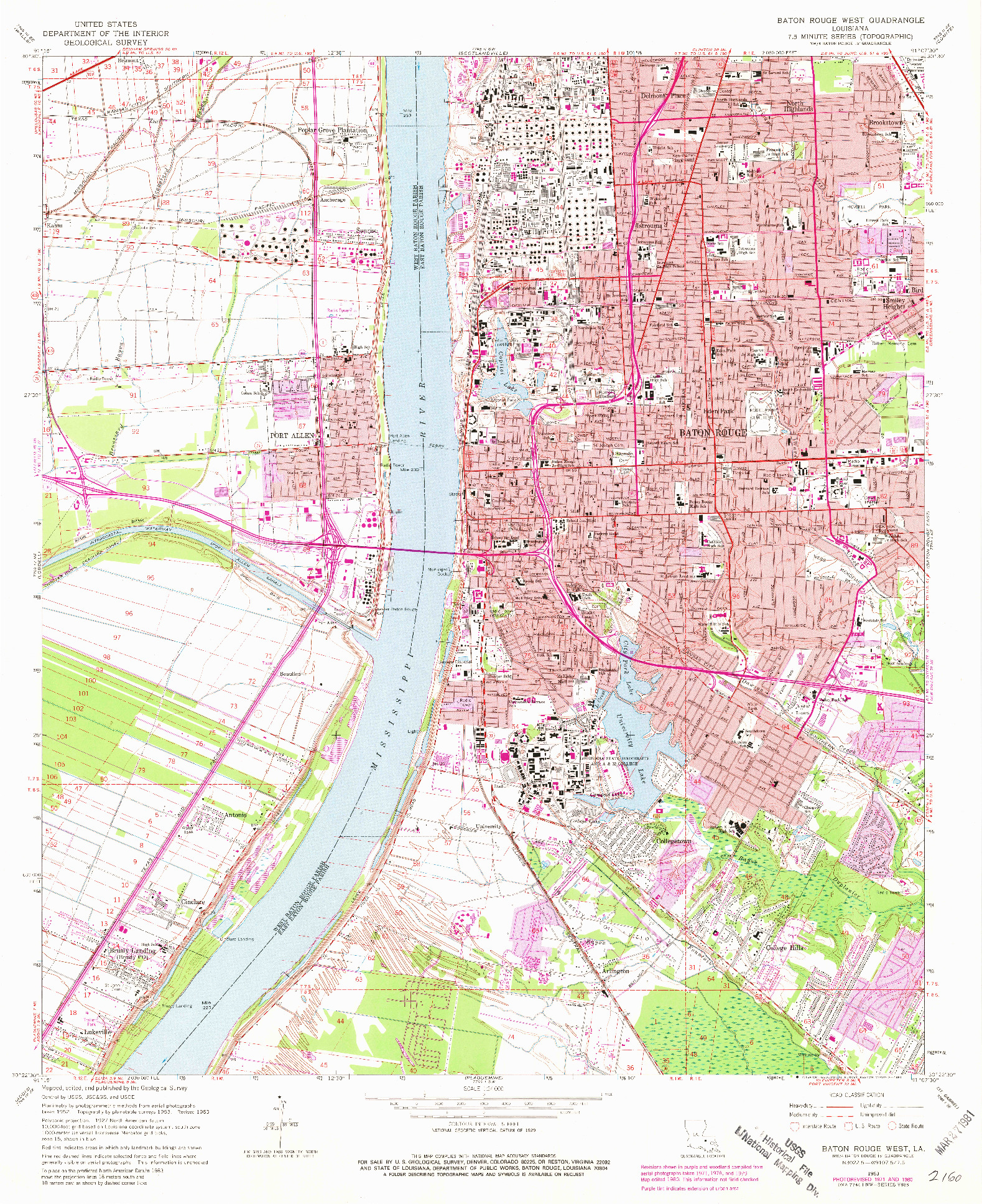 USGS 1:24000-SCALE QUADRANGLE FOR BATON ROUGE WEST, LA 1963