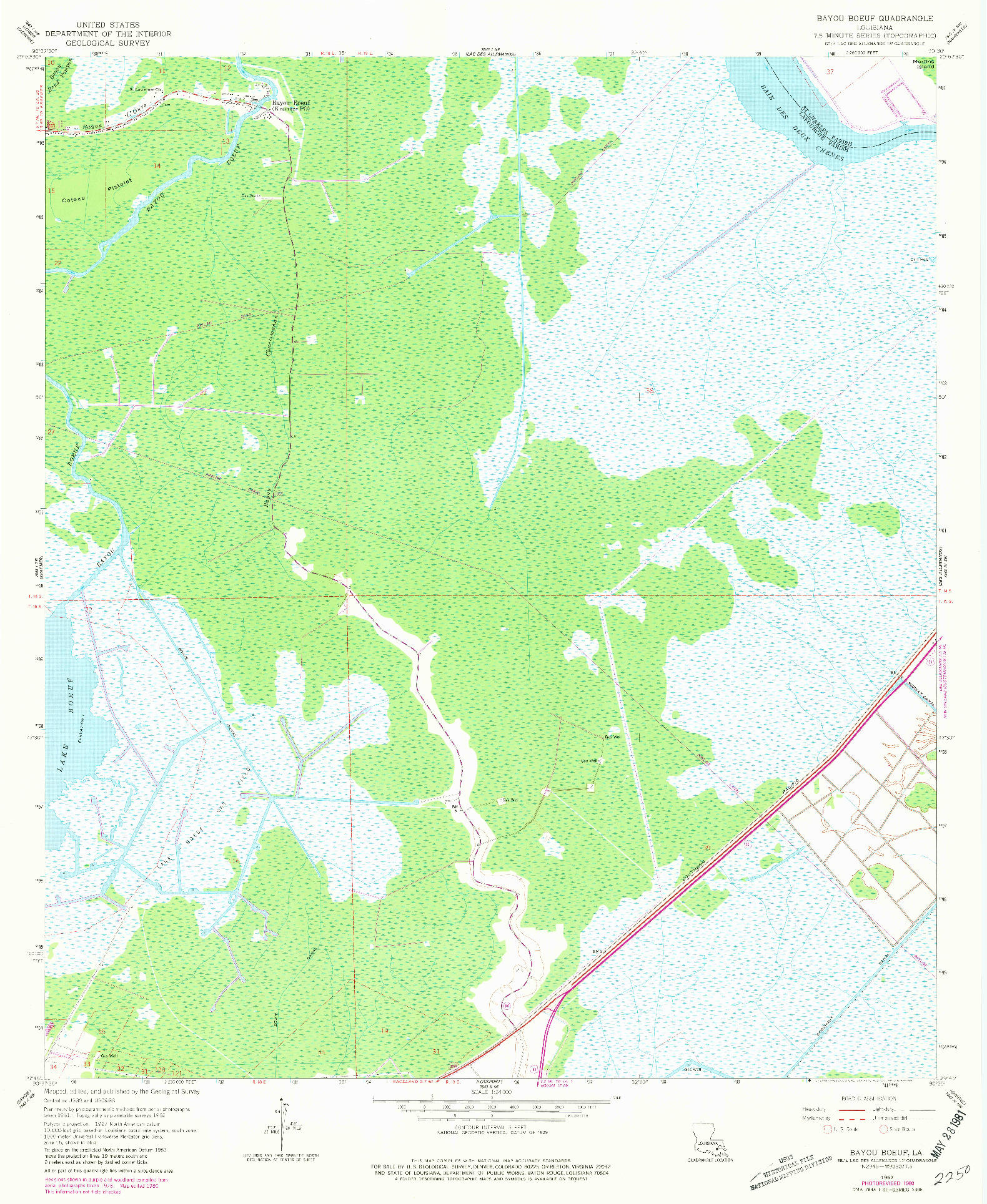USGS 1:24000-SCALE QUADRANGLE FOR BAYOU BOEUF, LA 1962