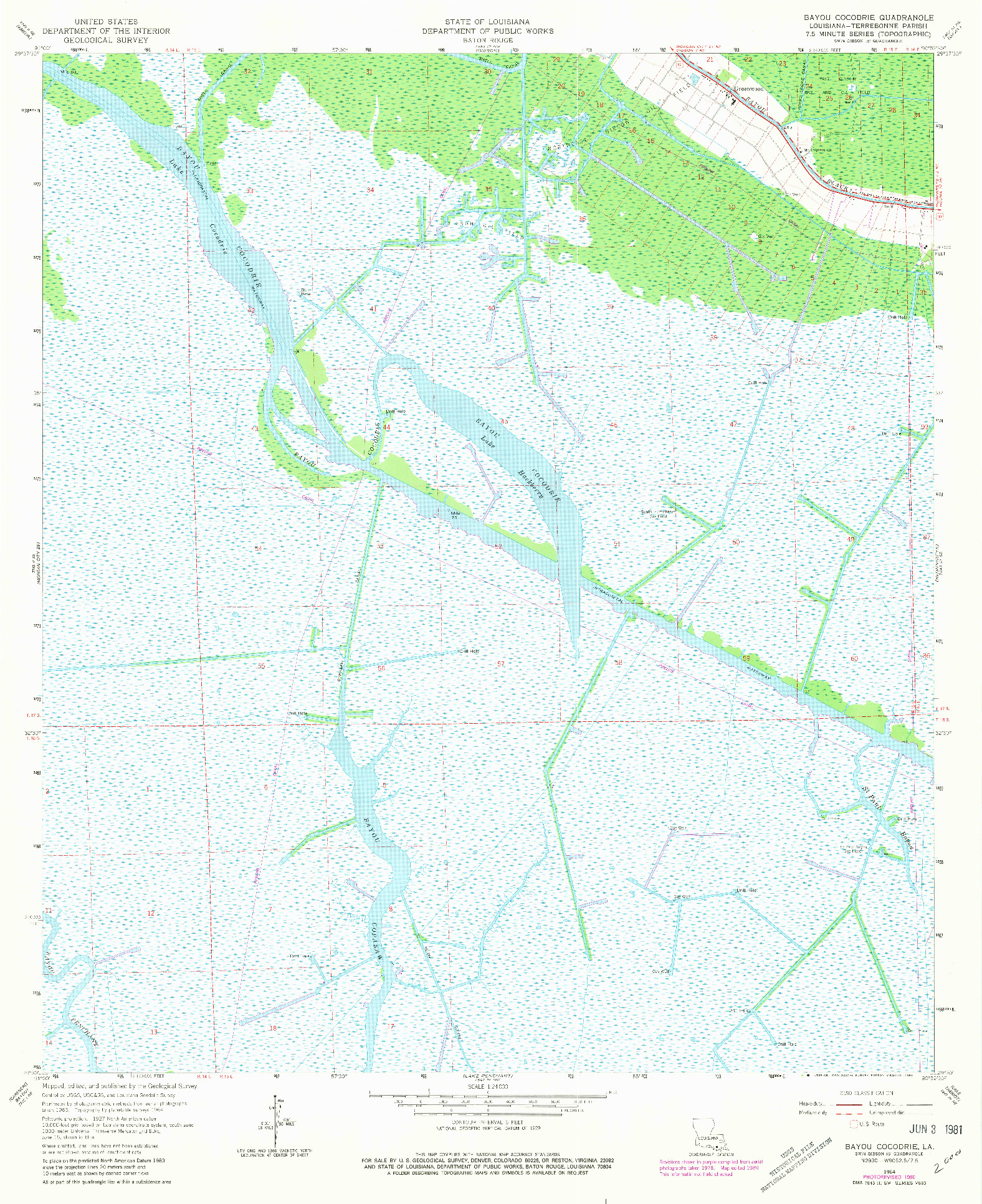 USGS 1:24000-SCALE QUADRANGLE FOR BAYOU COCODRIE, LA 1964