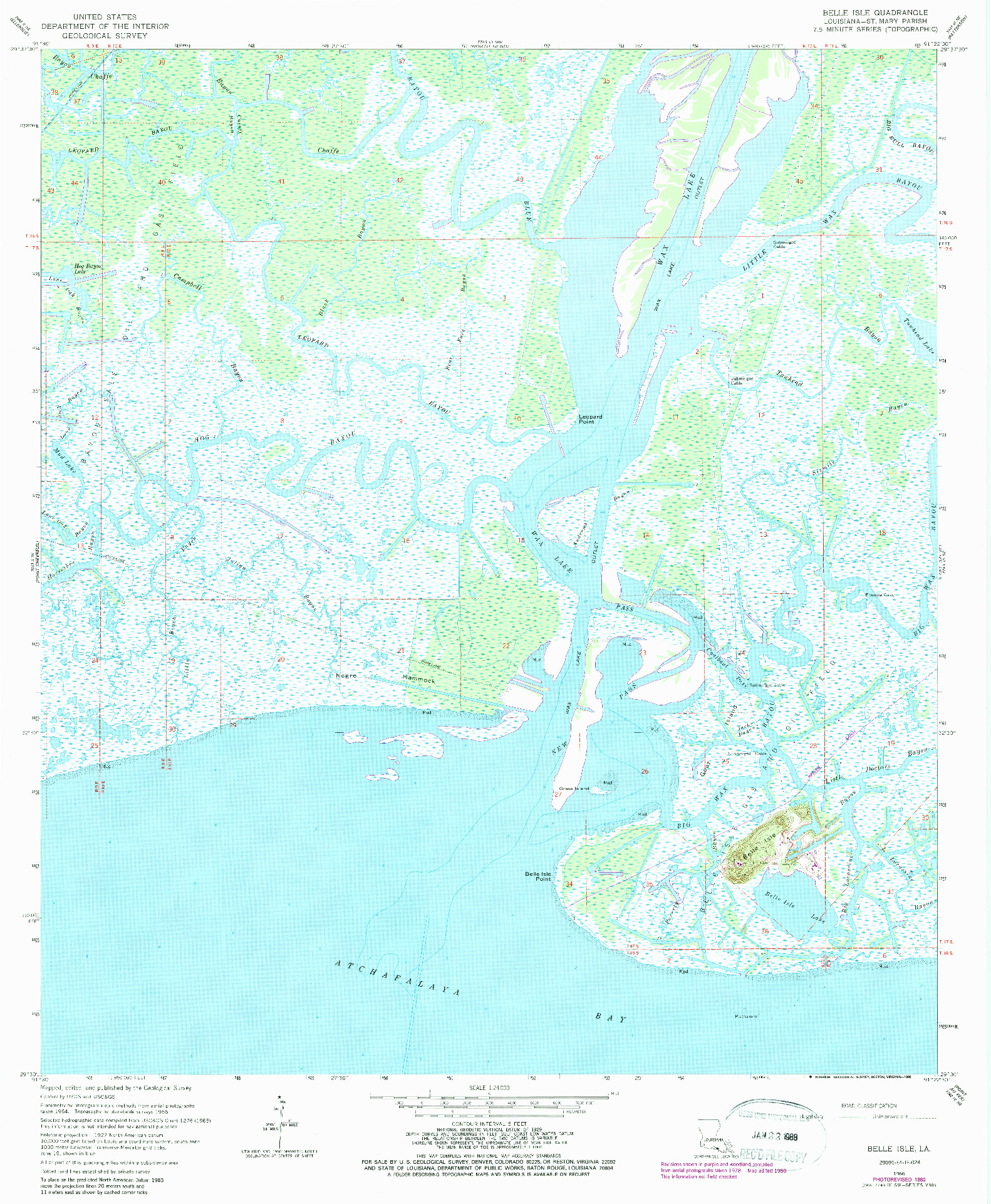 USGS 1:24000-SCALE QUADRANGLE FOR BELLE ISLE, LA 1966